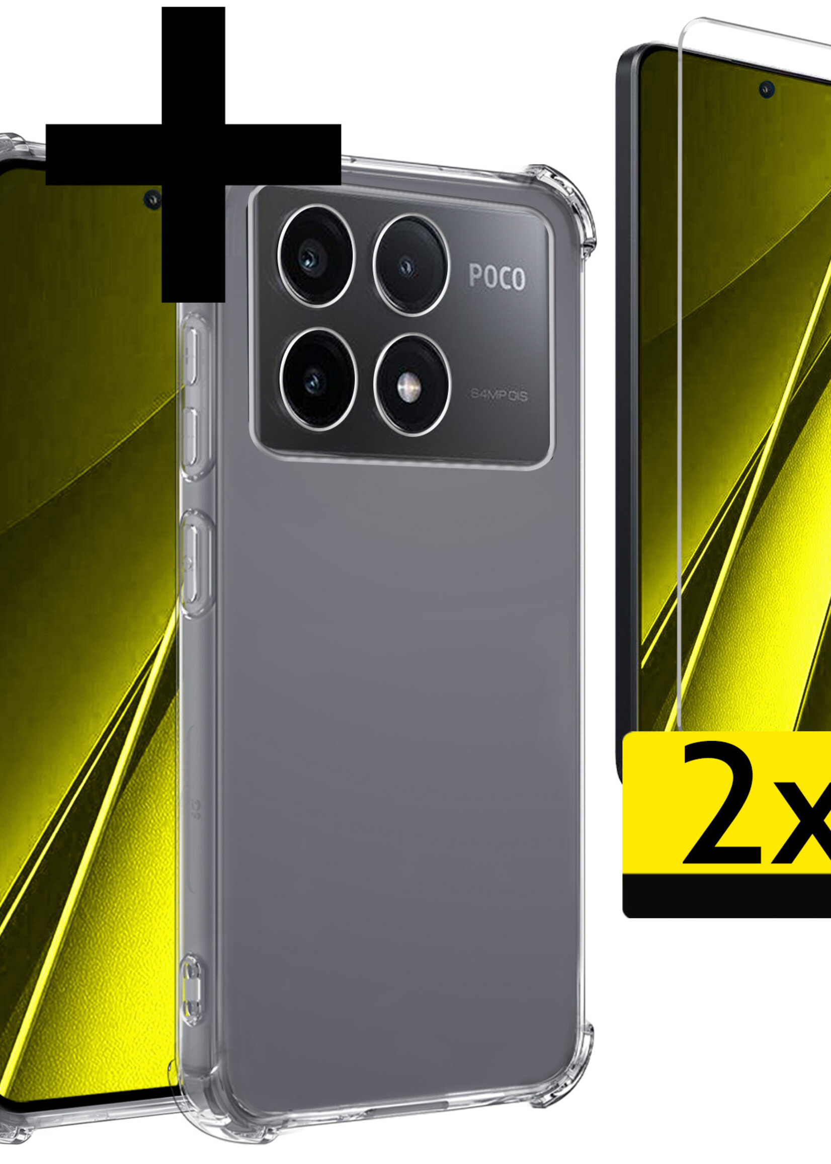 LUQ Hoesje Geschikt voor Xiaomi Poco X6 Pro 5G Hoesje Shockproof Case Siliconen Met 2x Screenprotector - Hoes Geschikt voor Xiaomi Poco X6 Pro Hoes Cover Siliconen - Transparant