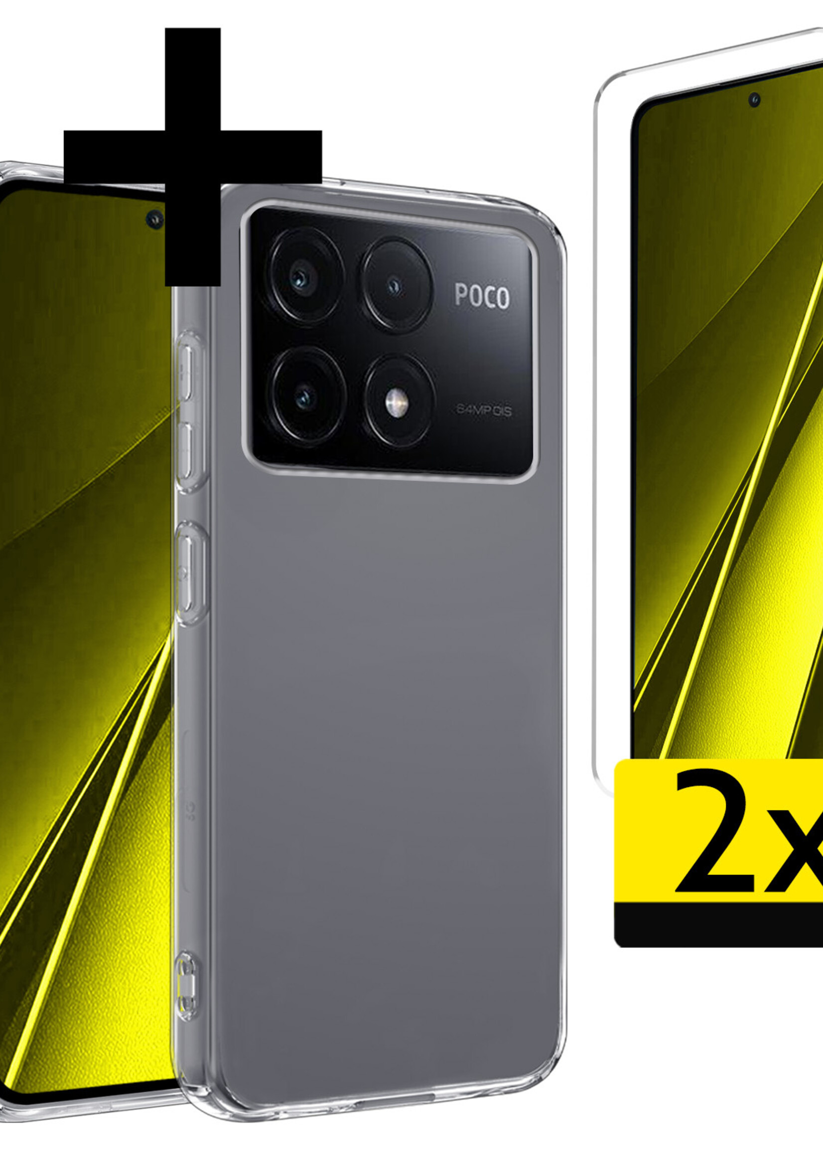 LUQ Hoesje Geschikt voor Xiaomi Poco X6 Pro 5G Hoesje Siliconen Case Met 2x Screenprotector - Hoes Geschikt voor Xiaomi Poco X6 Pro Hoes Siliconen - Transparant