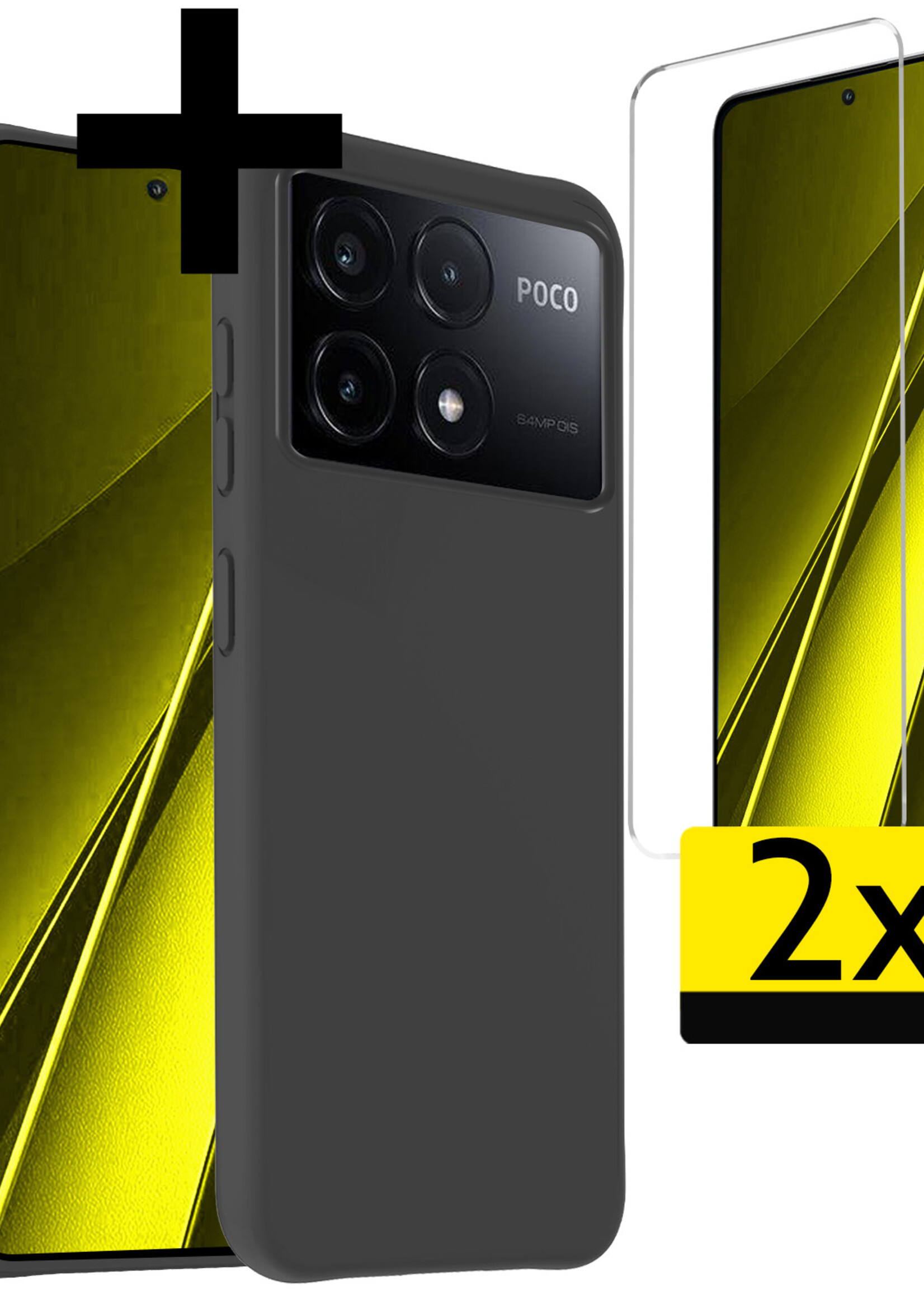 LUQ Hoesje Geschikt voor Xiaomi Poco X6 Pro 5G Hoesje Siliconen Case Met 2x Screenprotector - Hoes Geschikt voor Xiaomi Poco X6 Pro Hoes Siliconen - Zwart
