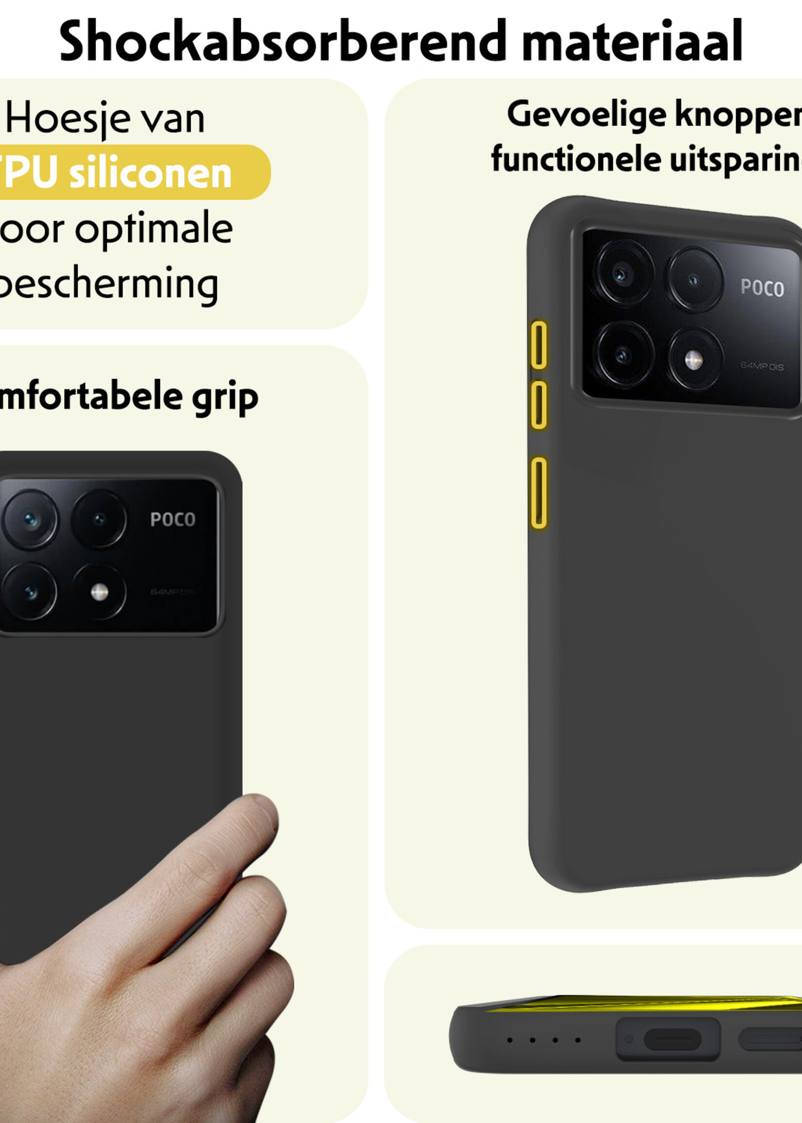 LUQ Hoesje Geschikt voor Xiaomi Poco X6 Pro 5G Hoesje Siliconen Case Met 2x Screenprotector - Hoes Geschikt voor Xiaomi Poco X6 Pro Hoes Siliconen - Zwart