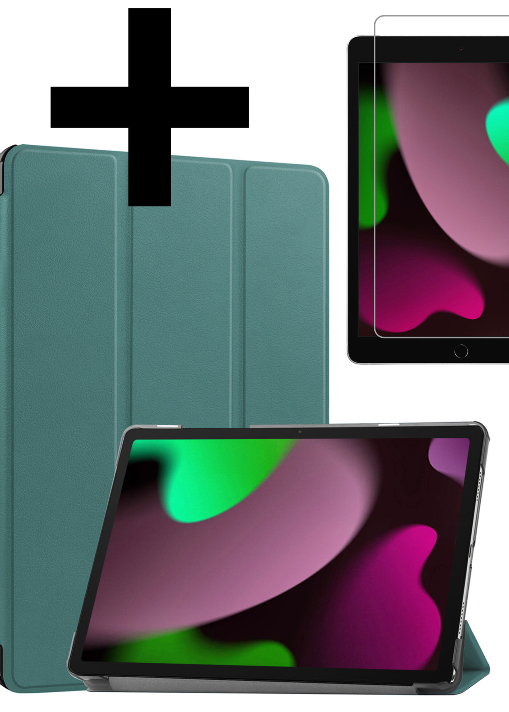 LUQ Hoes Geschikt voor iPad 10.2 2021 Hoes Luxe Hoesje Case Met Uitsparing Geschikt voor Apple Pencil Met Screenprotector - Hoesje Geschikt voor iPad 9 Hoes Cover - Donkergroen