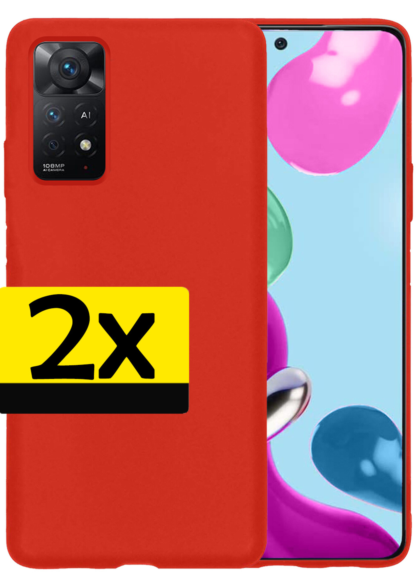 LUQ Hoesje Geschikt voor Xiaomi Redmi Note 11s Hoesje Siliconen Case - Hoes Geschikt voor Xiaomi Redmi Note 11s Hoes Siliconen - Rood - 2 Stuks