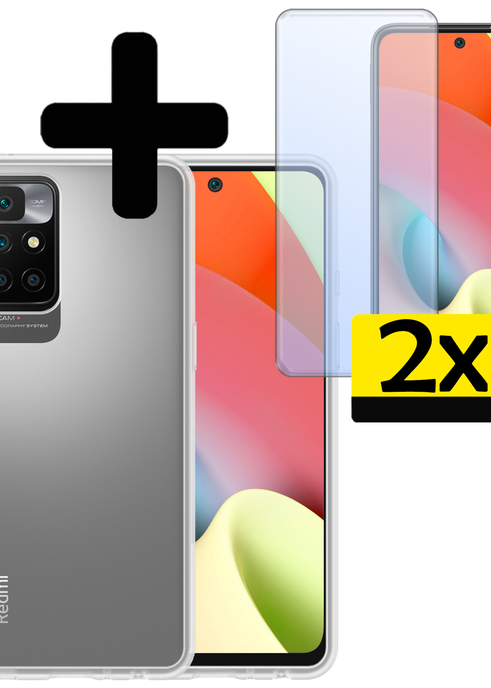 LUQ Hoesje Geschikt voor Xiaomi Redmi 10 2022 Hoesje Siliconen Case Met 2x Screenprotector - Hoes Geschikt voor Xiaomi Redmi 10 2022 Hoes Siliconen - Transparant