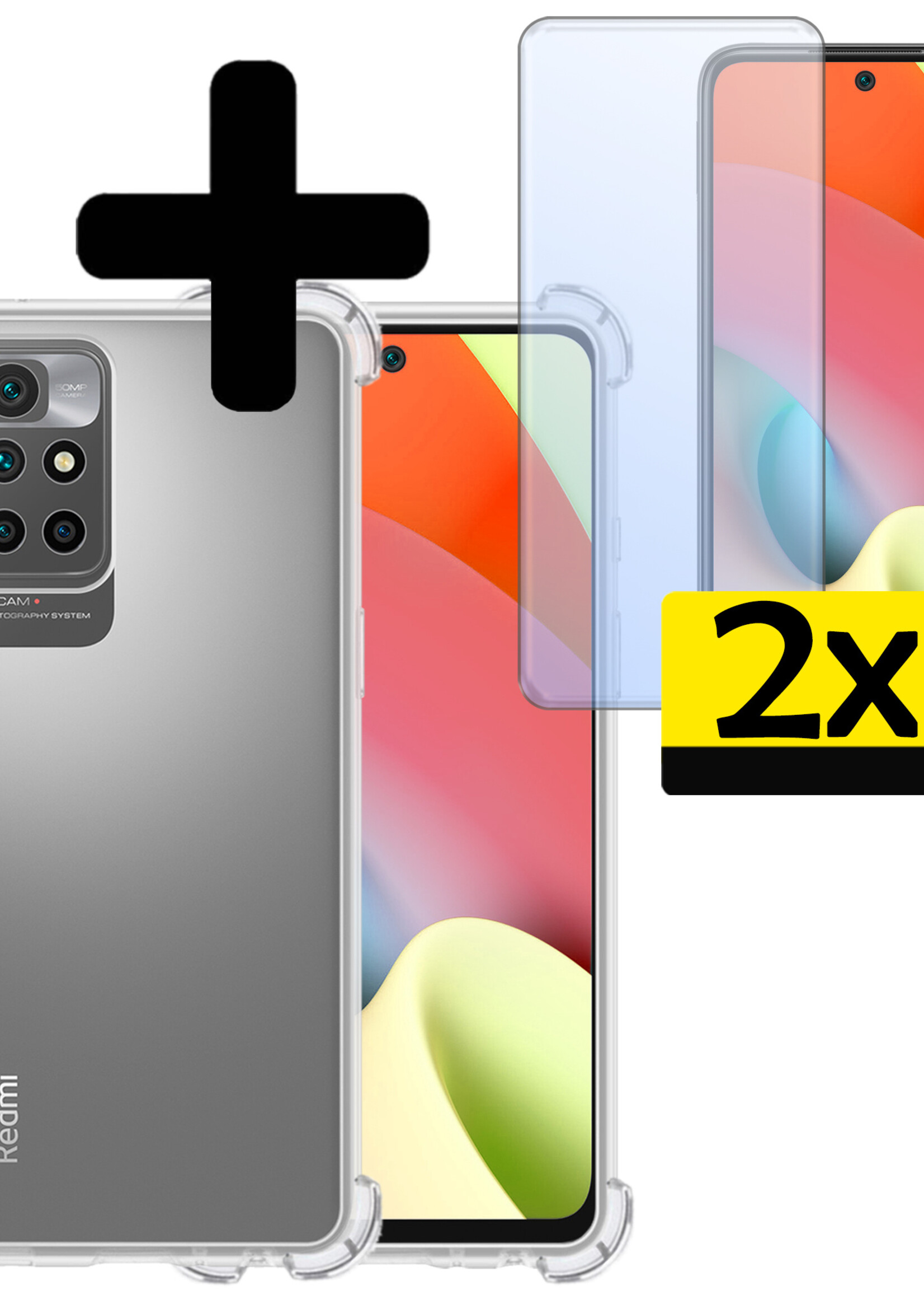 LUQ Hoesje Geschikt voor Xiaomi Redmi 10 2022 Hoesje Shockproof Case Siliconen Met 2x Screenprotector - Hoes Geschikt voor Xiaomi Redmi 10 2022 Hoes Cover Siliconen - Transparant