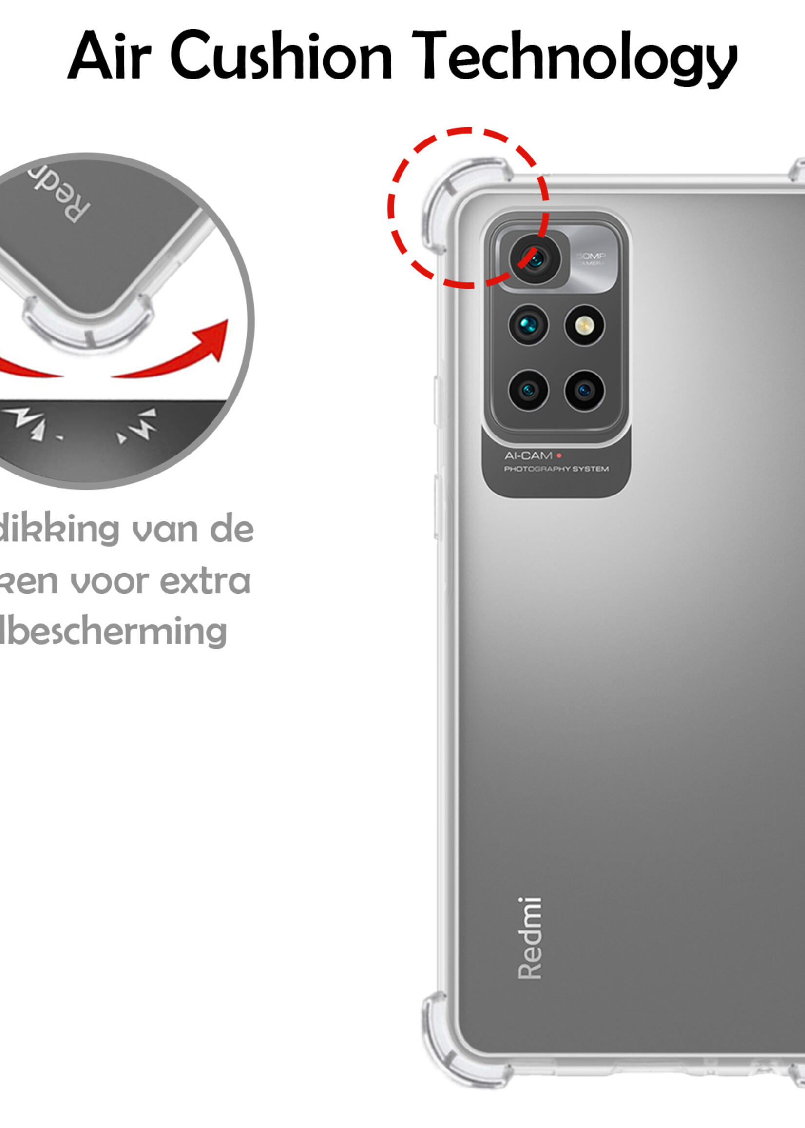 LUQ Hoesje Geschikt voor Xiaomi Redmi 10 2022 Hoesje Shockproof Case Siliconen Met 2x Screenprotector - Hoes Geschikt voor Xiaomi Redmi 10 2022 Hoes Cover Siliconen - Transparant
