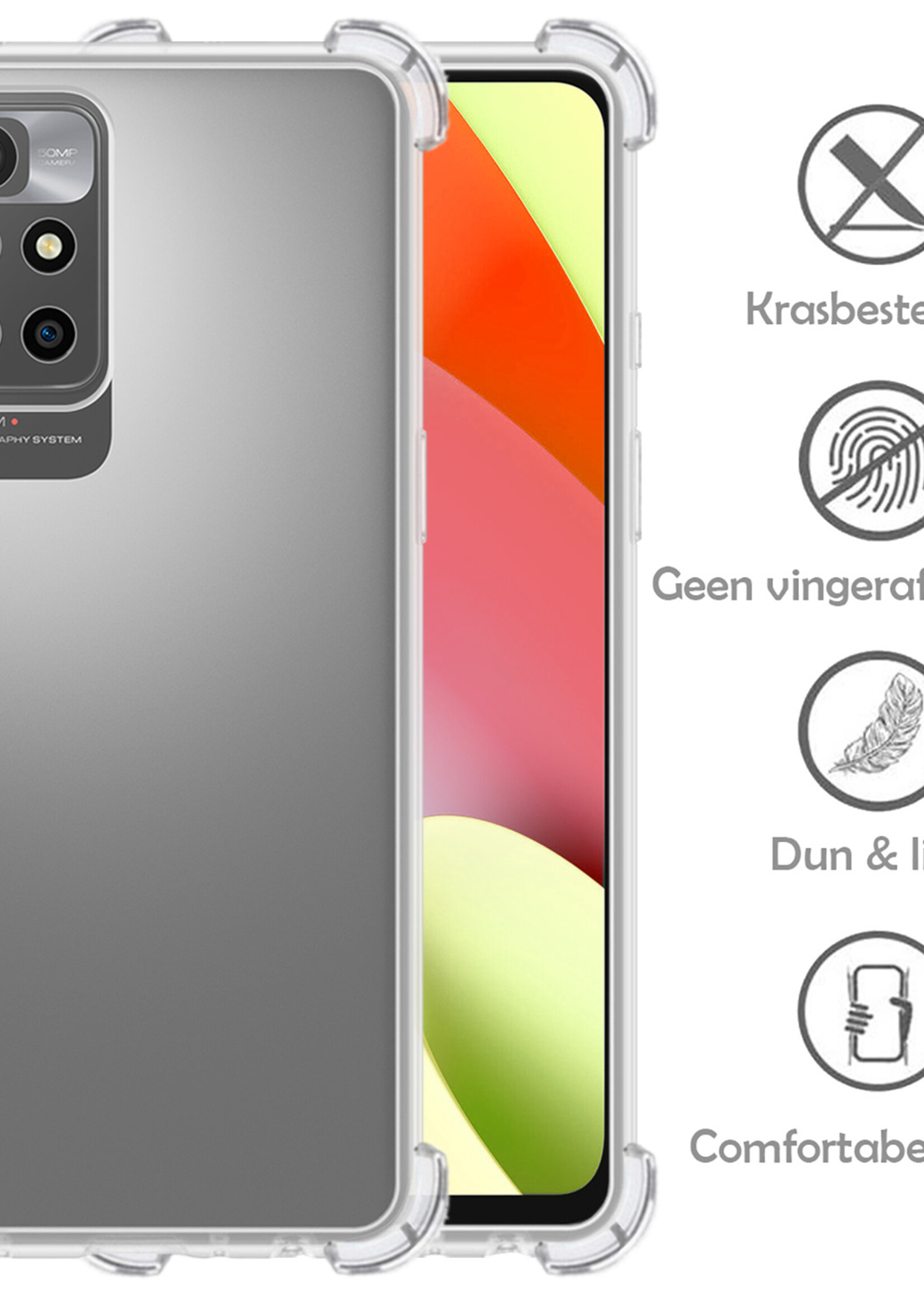 LUQ Hoesje Geschikt voor Xiaomi Redmi 10 2022 Hoesje Shockproof Case Siliconen Met Screenprotector - Hoes Geschikt voor Xiaomi Redmi 10 2022 Hoes Cover Siliconen - Transparant