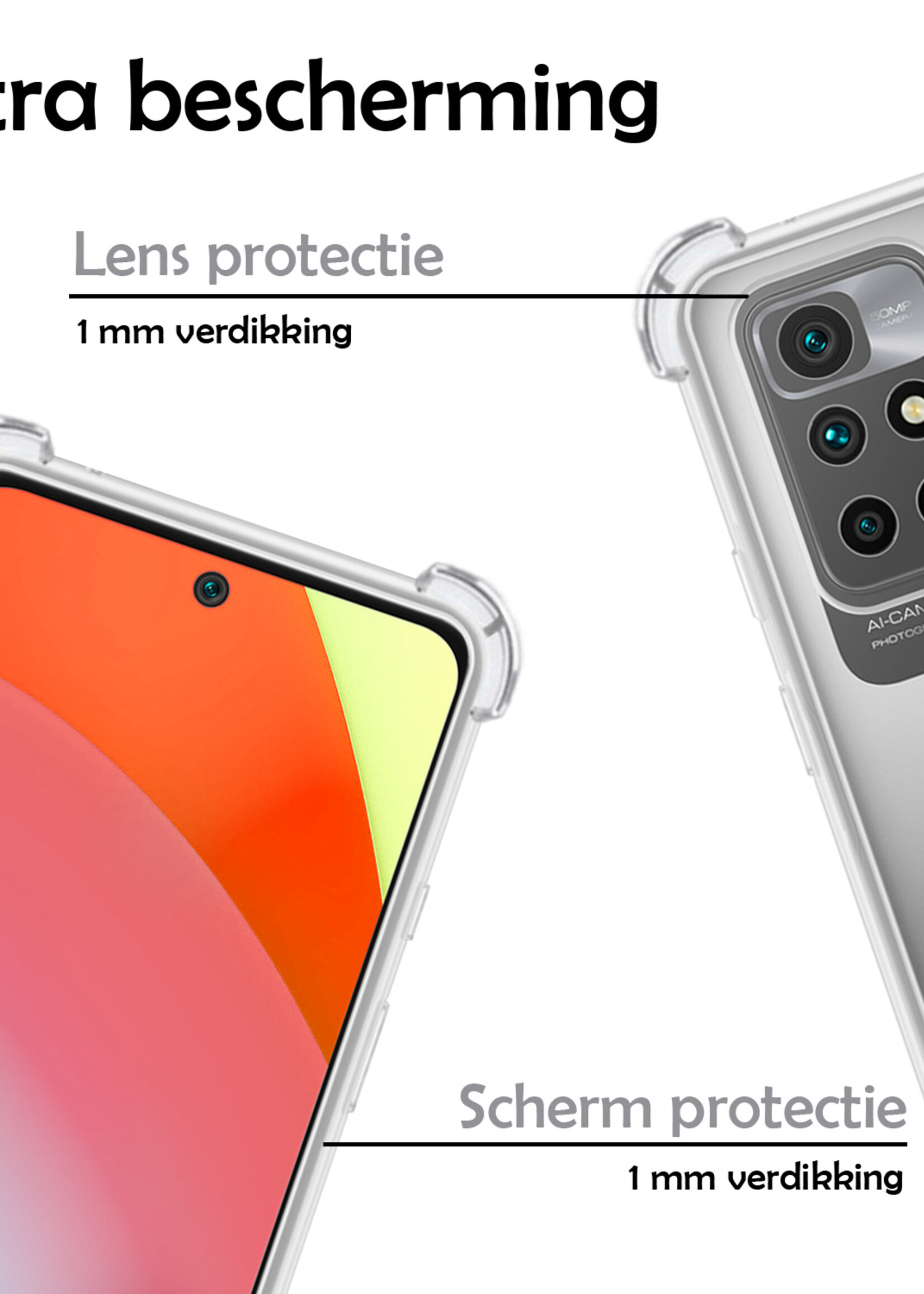 LUQ Hoesje Geschikt voor Xiaomi Redmi 10 2022 Hoesje Shockproof Case Siliconen Met Screenprotector - Hoes Geschikt voor Xiaomi Redmi 10 2022 Hoes Cover Siliconen - Transparant