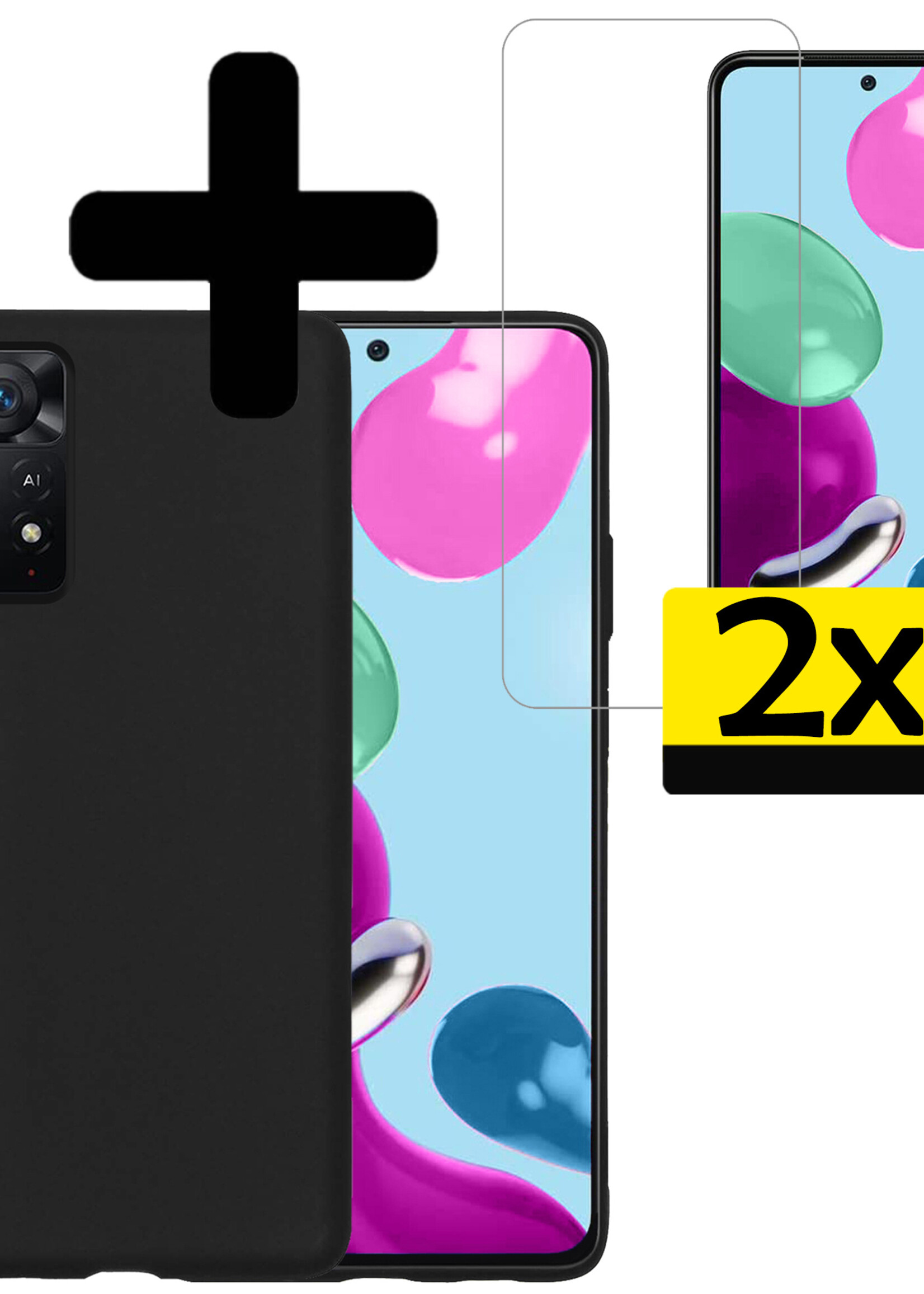 LUQ Hoesje Geschikt voor Xiaomi Redmi Note 11s Hoesje Siliconen Case Met 2x Screenprotector - Hoes Geschikt voor Xiaomi Redmi Note 11s Hoes Siliconen - Zwart