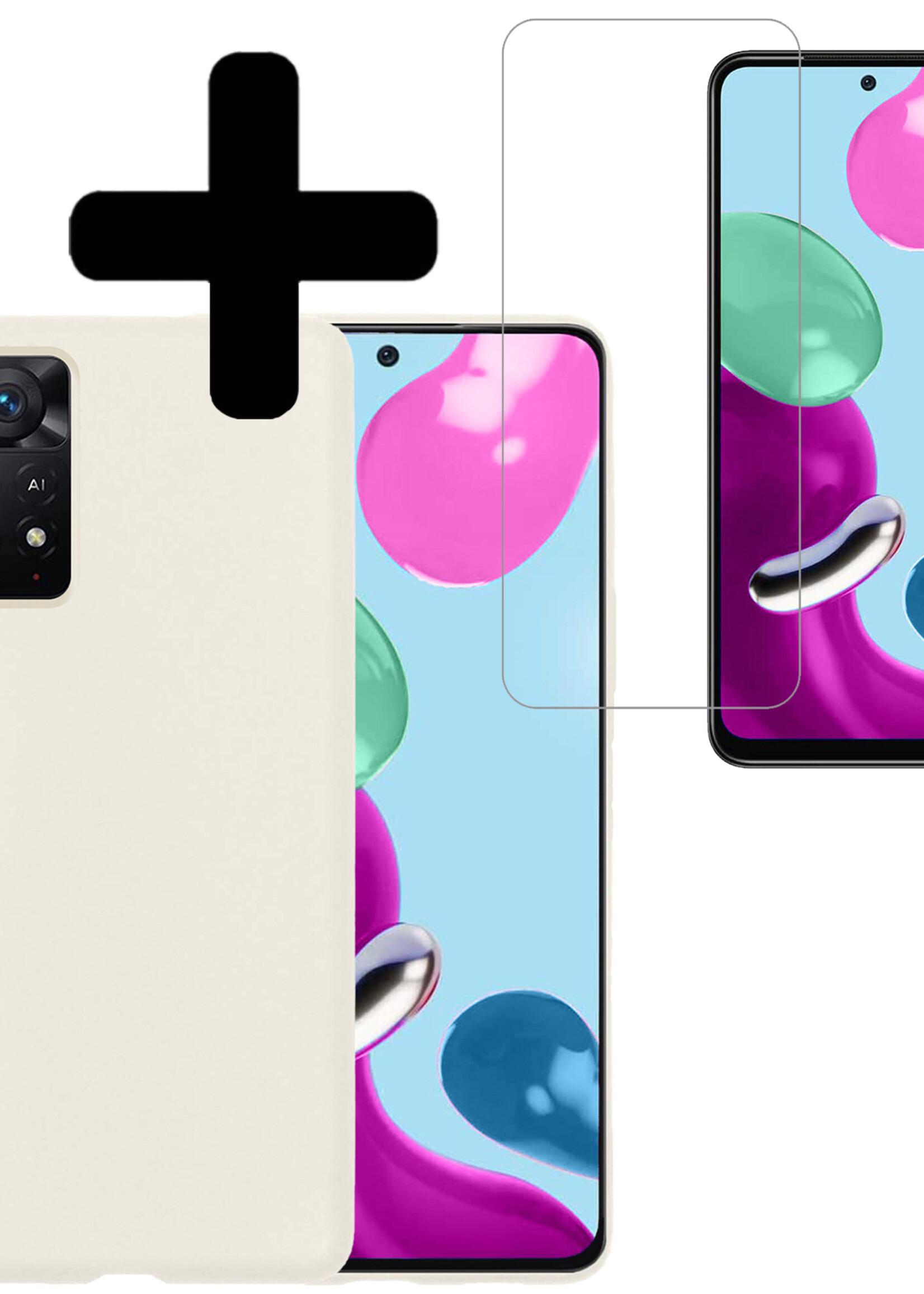 LUQ Hoesje Geschikt voor Xiaomi Redmi Note 11s Hoesje Siliconen Case Met Screenprotector - Hoes Geschikt voor Xiaomi Redmi Note 11s Hoes Siliconen - Wit