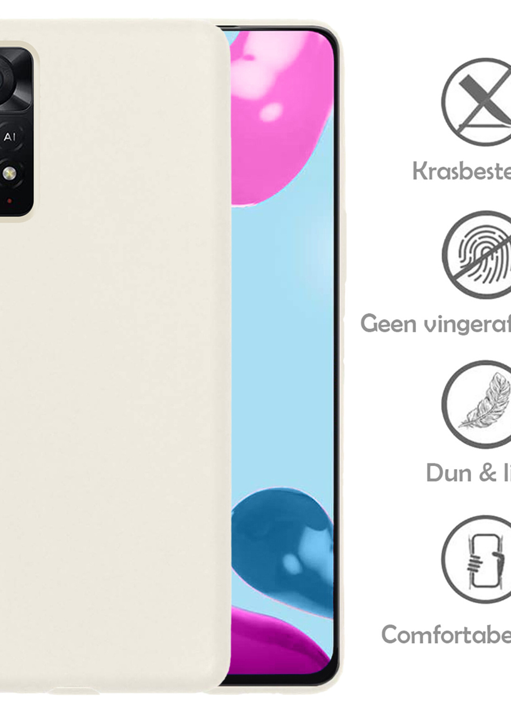 LUQ Hoesje Geschikt voor Xiaomi Redmi Note 11s Hoesje Siliconen Case Met Screenprotector - Hoes Geschikt voor Xiaomi Redmi Note 11s Hoes Siliconen - Wit