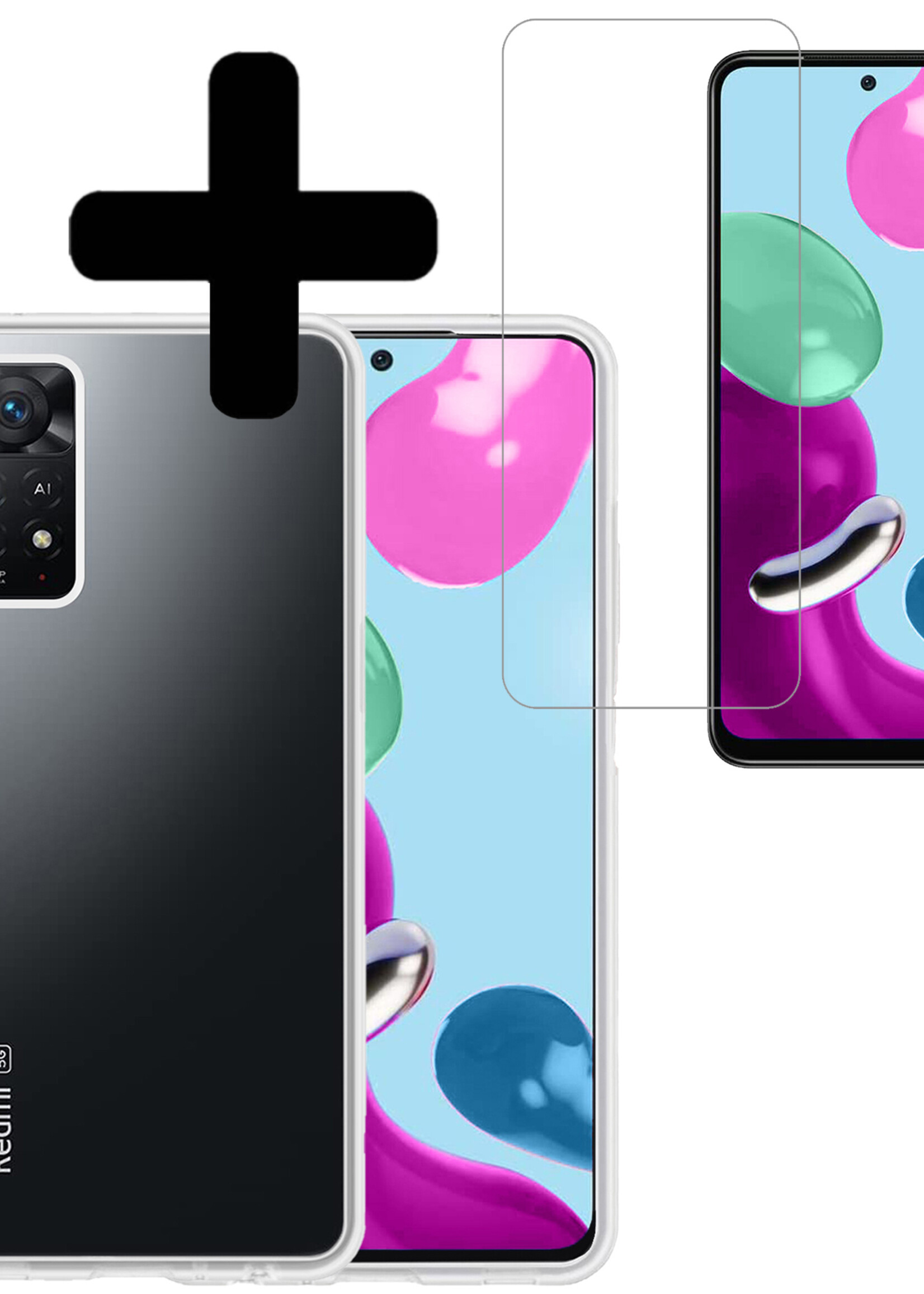 LUQ Hoesje Geschikt voor Xiaomi Redmi Note 11s Hoesje Siliconen Case Met Screenprotector - Hoes Geschikt voor Xiaomi Redmi Note 11s Hoes Siliconen - Transparant