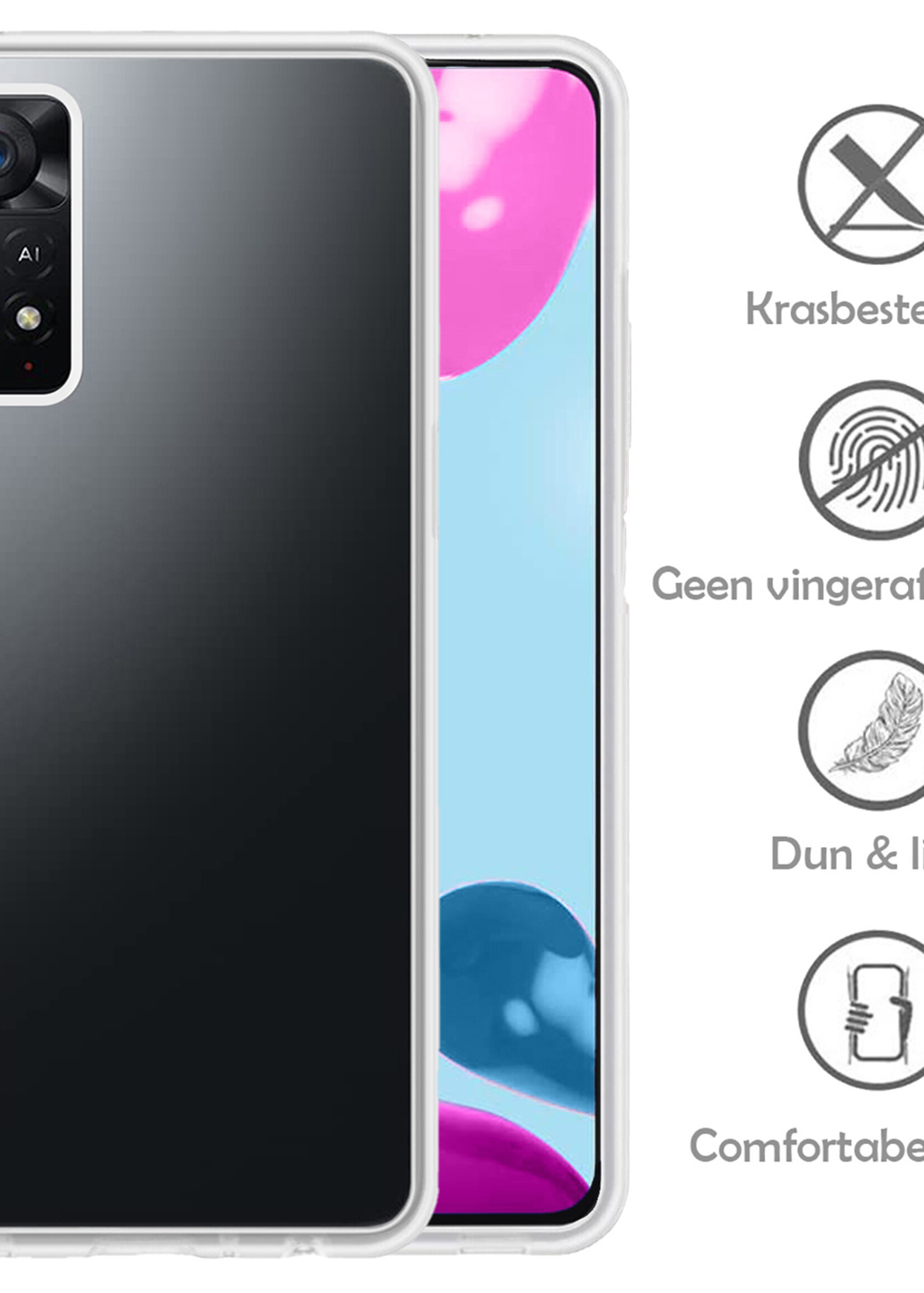 LUQ Hoesje Geschikt voor Xiaomi Redmi Note 11s Hoesje Siliconen Case Met Screenprotector - Hoes Geschikt voor Xiaomi Redmi Note 11s Hoes Siliconen - Transparant