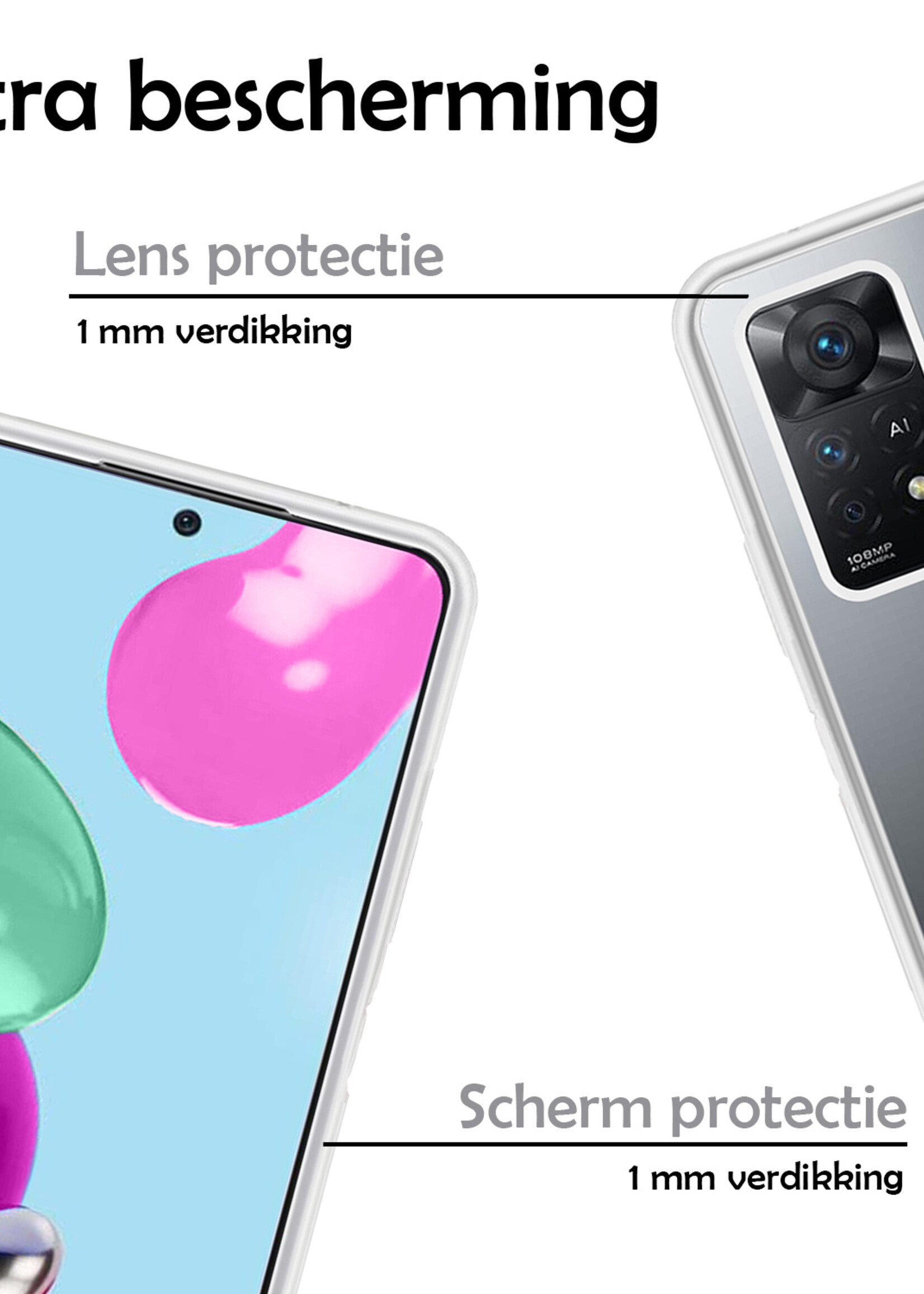 LUQ Hoesje Geschikt voor Xiaomi Redmi Note 11s Hoesje Siliconen Case Met Screenprotector - Hoes Geschikt voor Xiaomi Redmi Note 11s Hoes Siliconen - Transparant