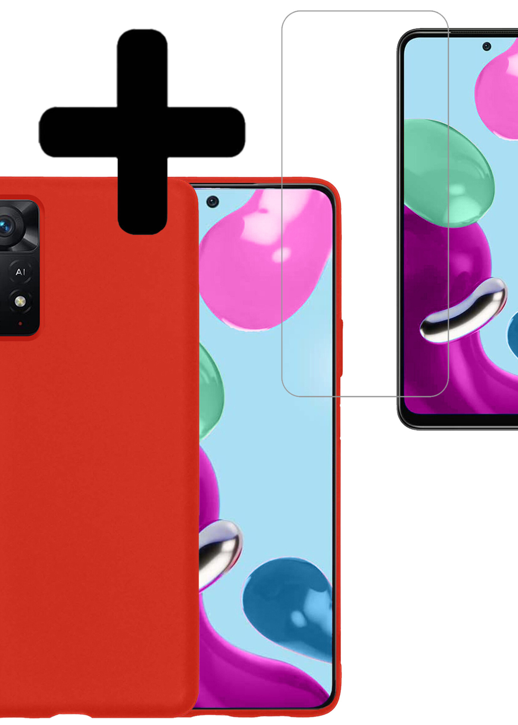 LUQ Hoesje Geschikt voor Xiaomi Redmi Note 11s Hoesje Siliconen Case Met Screenprotector - Hoes Geschikt voor Xiaomi Redmi Note 11s Hoes Siliconen - Rood