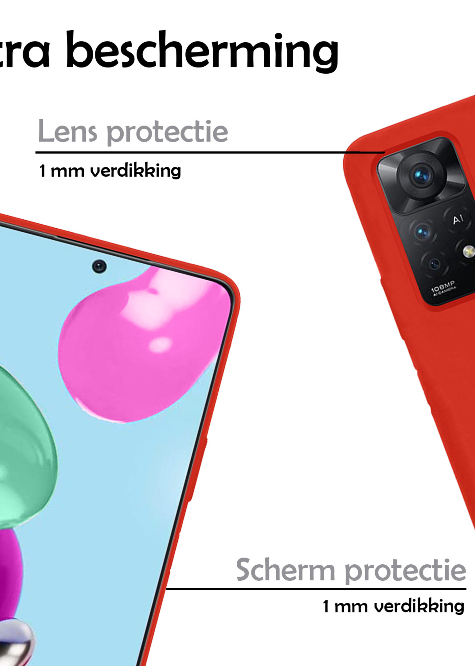 LUQ Hoesje Geschikt voor Xiaomi Redmi Note 11s Hoesje Siliconen Case Met Screenprotector - Hoes Geschikt voor Xiaomi Redmi Note 11s Hoes Siliconen - Rood