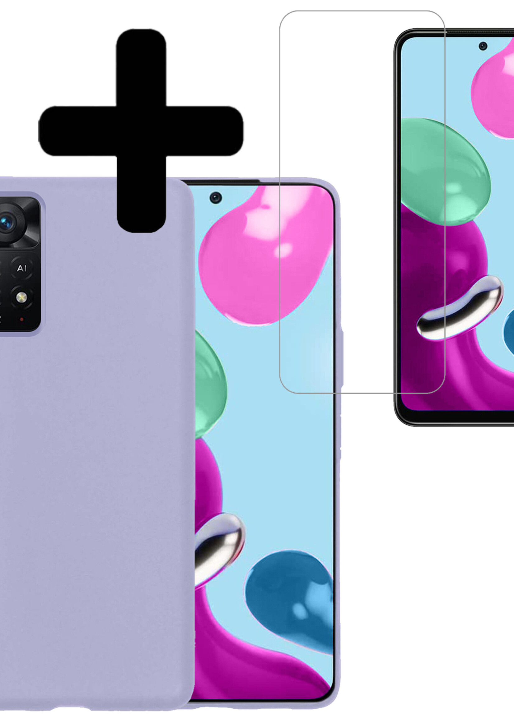 LUQ Hoesje Geschikt voor Xiaomi Redmi Note 11s Hoesje Siliconen Case Met Screenprotector - Hoes Geschikt voor Xiaomi Redmi Note 11s Hoes Siliconen - Lila