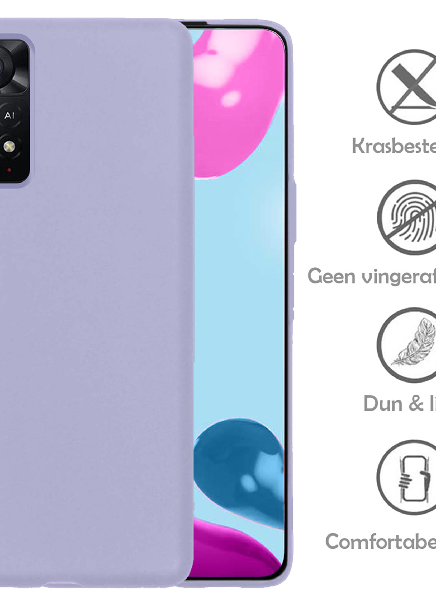 LUQ Hoesje Geschikt voor Xiaomi Redmi Note 11s Hoesje Siliconen Case Met Screenprotector - Hoes Geschikt voor Xiaomi Redmi Note 11s Hoes Siliconen - Lila