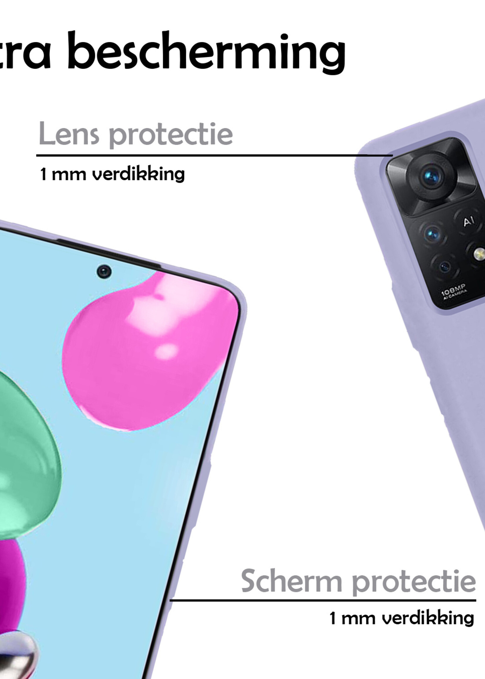 LUQ Hoesje Geschikt voor Xiaomi Redmi Note 11s Hoesje Siliconen Case Met Screenprotector - Hoes Geschikt voor Xiaomi Redmi Note 11s Hoes Siliconen - Lila