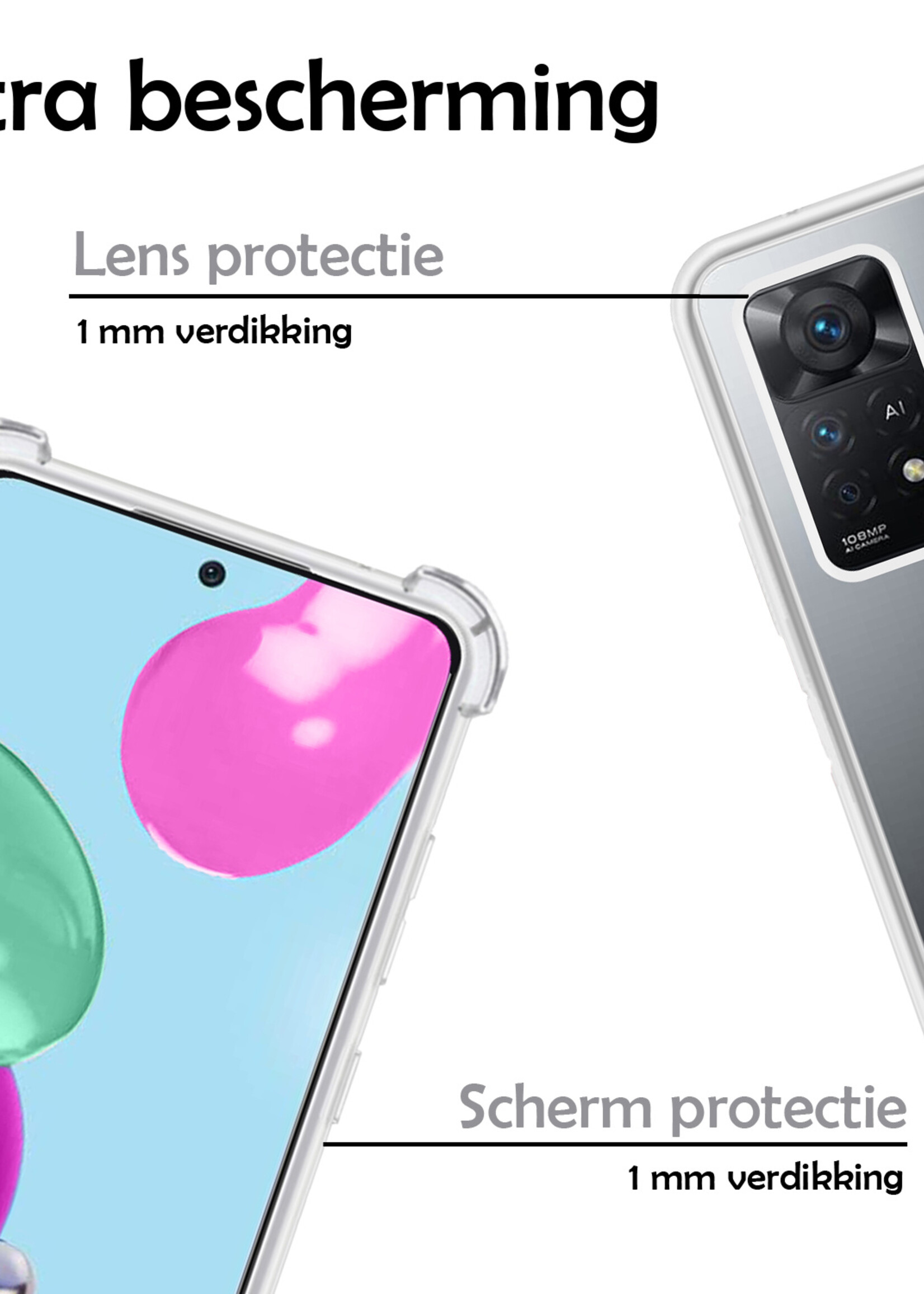 LUQ Hoesje Geschikt voor Xiaomi Redmi Note 11s Hoesje Shockproof Case Siliconen Met 2x Screenprotector - Hoes Geschikt voor Xiaomi Redmi Note 11s Hoes Cover Siliconen - Transparant