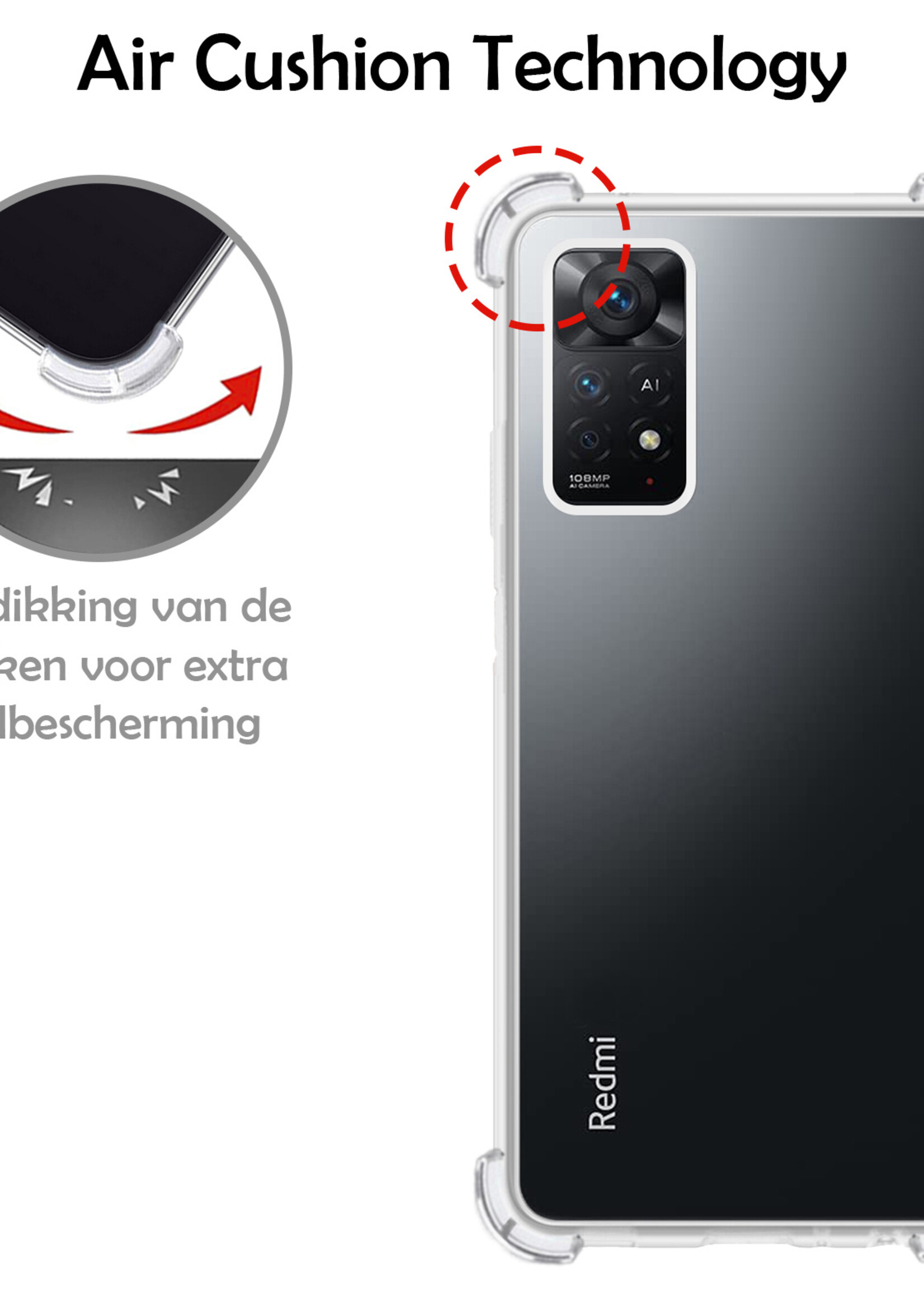 LUQ Hoesje Geschikt voor Xiaomi Redmi Note 11s Hoesje Shockproof Case Siliconen - Hoes Geschikt voor Xiaomi Redmi Note 11s Hoes Cover Siliconen - Transparant