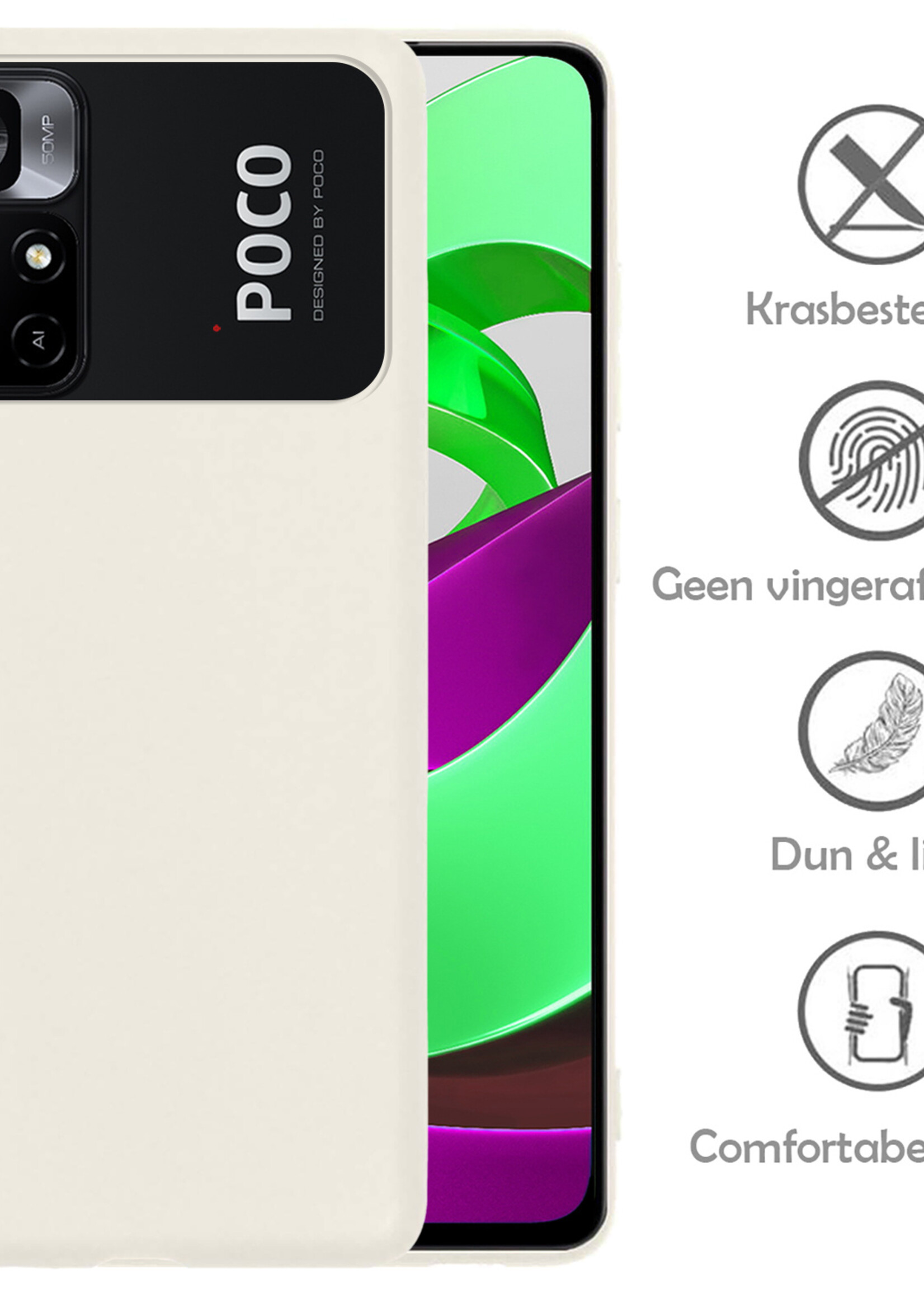 LUQ Hoesje Geschikt voor Xiaomi Poco M4 Pro 5G Hoesje Siliconen Case Met 2x Screenprotector - Hoes Geschikt voor Xiaomi Poco M4 Pro 5G Hoes Siliconen - Wit