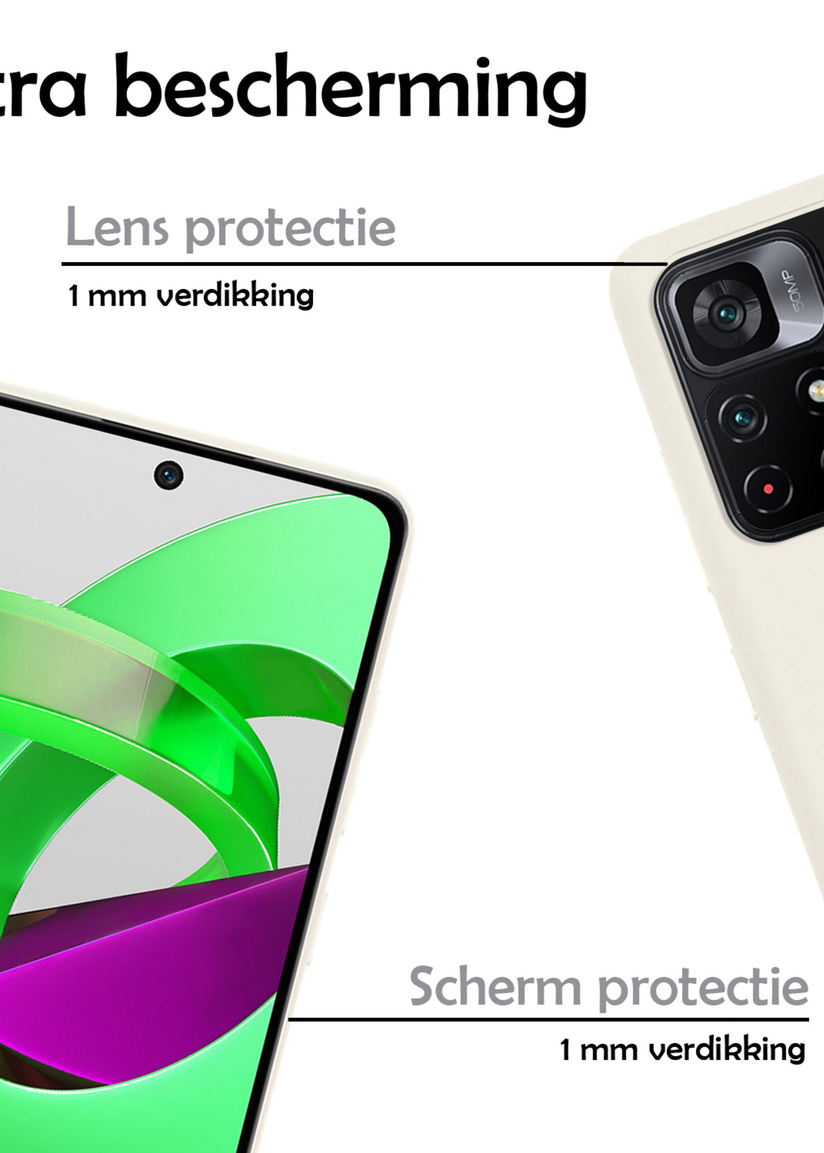 LUQ Hoesje Geschikt voor Xiaomi Poco M4 Pro 5G Hoesje Siliconen Case Met 2x Screenprotector - Hoes Geschikt voor Xiaomi Poco M4 Pro 5G Hoes Siliconen - Wit