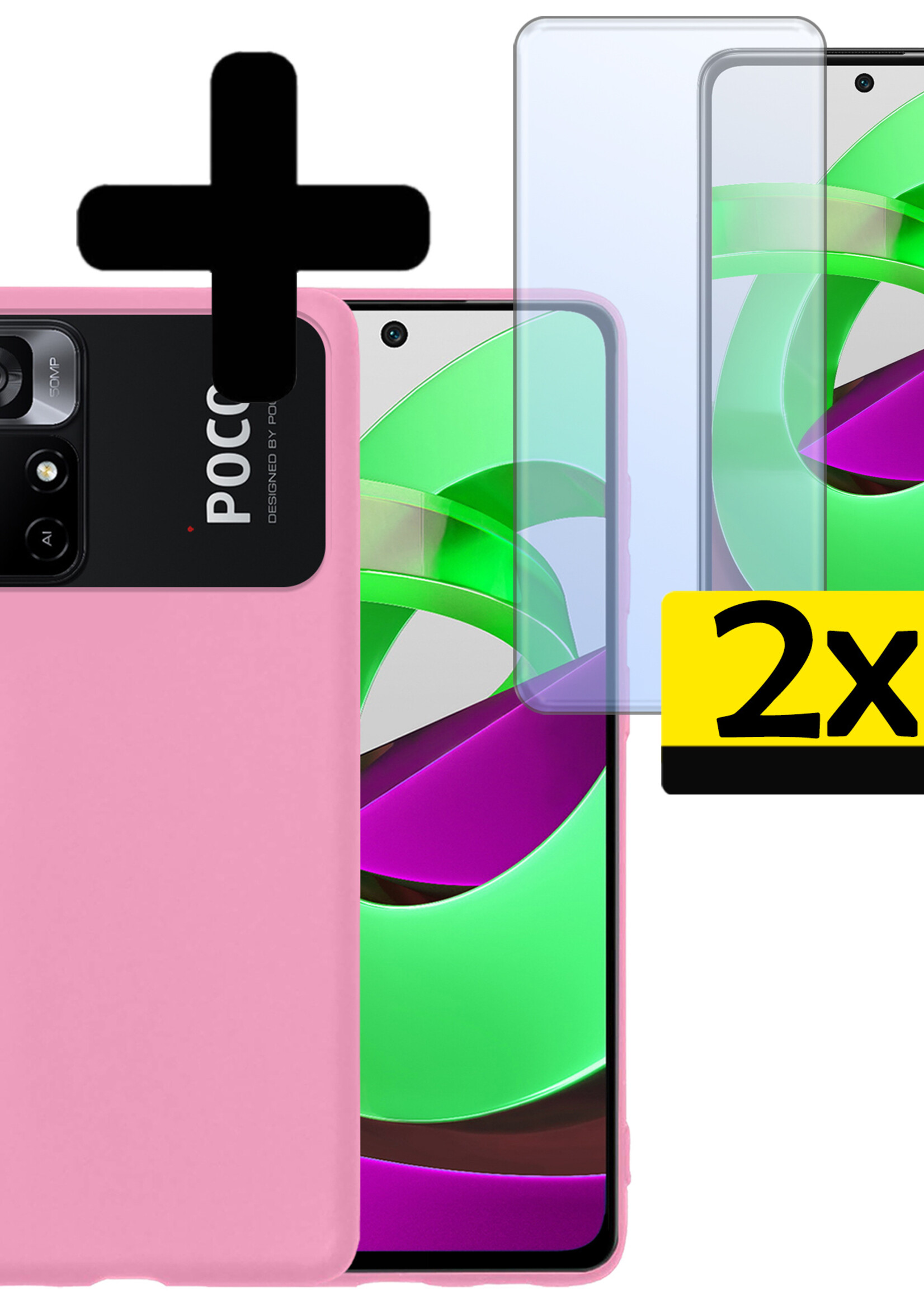 LUQ Hoesje Geschikt voor Xiaomi Poco M4 Pro 5G Hoesje Siliconen Case Met 2x Screenprotector - Hoes Geschikt voor Xiaomi Poco M4 Pro 5G Hoes Siliconen - Lichtroze