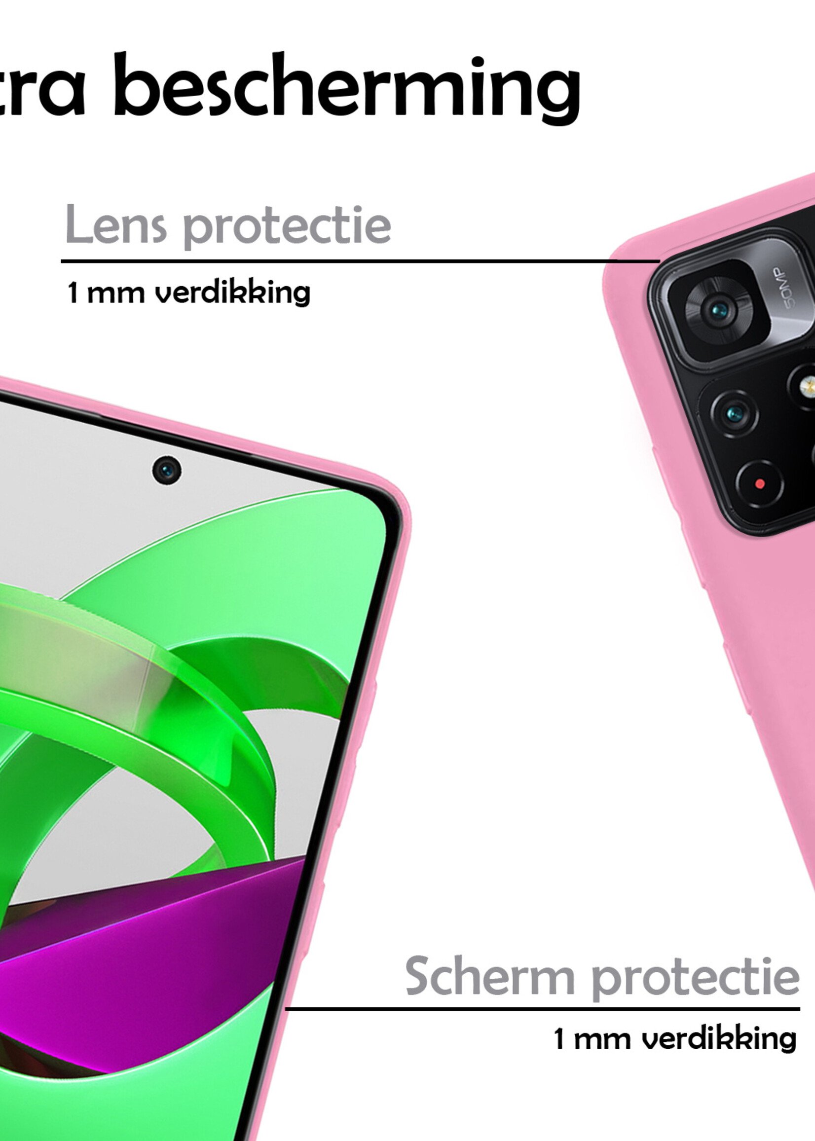 LUQ Hoesje Geschikt voor Xiaomi Poco M4 Pro 5G Hoesje Siliconen Case Met 2x Screenprotector - Hoes Geschikt voor Xiaomi Poco M4 Pro 5G Hoes Siliconen - Lichtroze