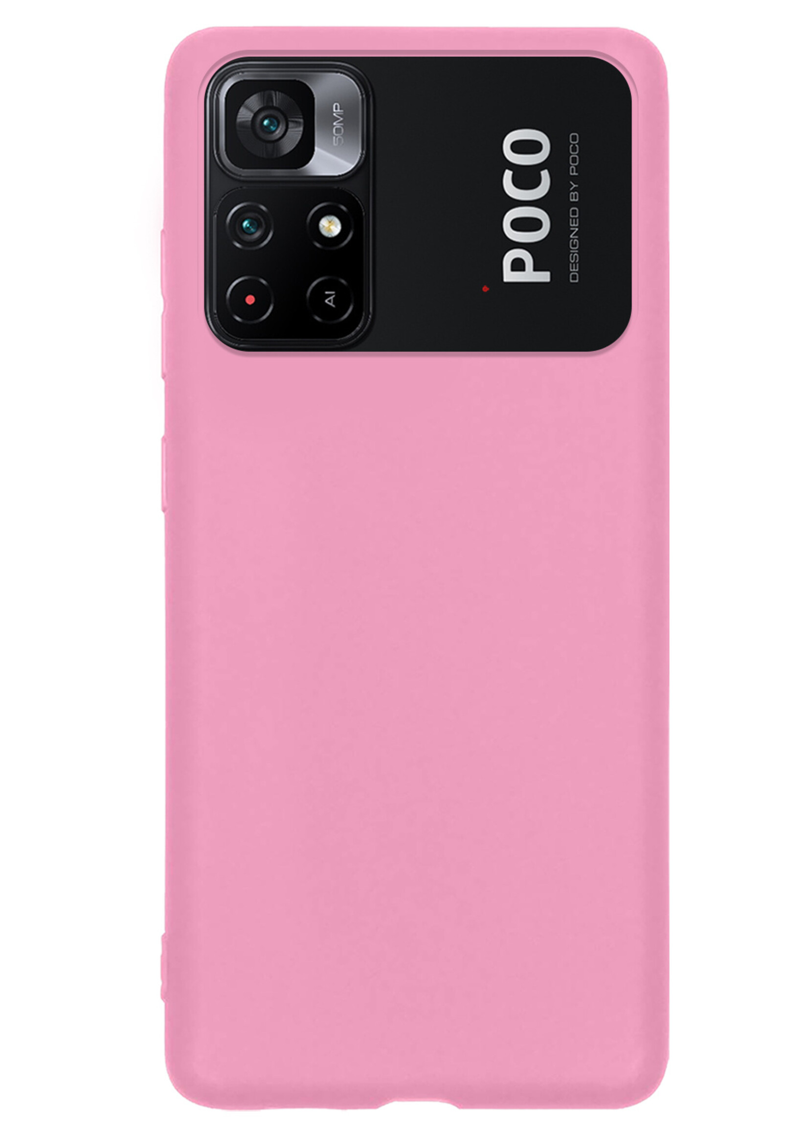 LUQ Hoesje Geschikt voor Xiaomi Poco M4 Pro 5G Hoesje Siliconen Case Met 2x Screenprotector - Hoes Geschikt voor Xiaomi Poco M4 Pro 5G Hoes Siliconen - Lichtroze