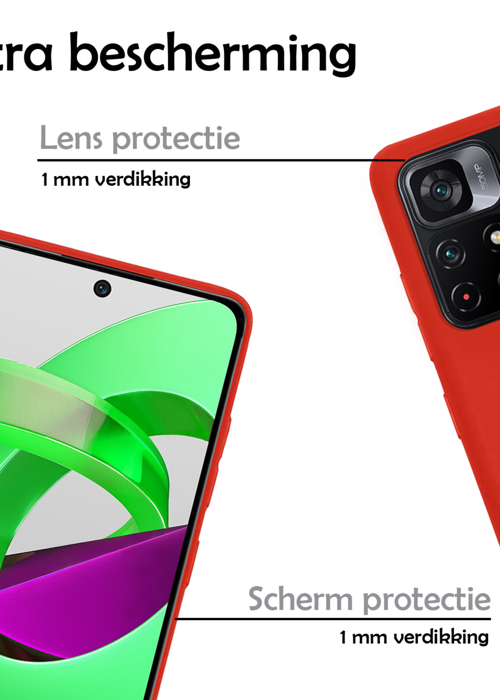 LUQ Hoesje Geschikt voor Xiaomi Poco M4 Pro 5G Hoesje Siliconen Case Met 2x Screenprotector - Hoes Geschikt voor Xiaomi Poco M4 Pro 5G Hoes Siliconen - Rood