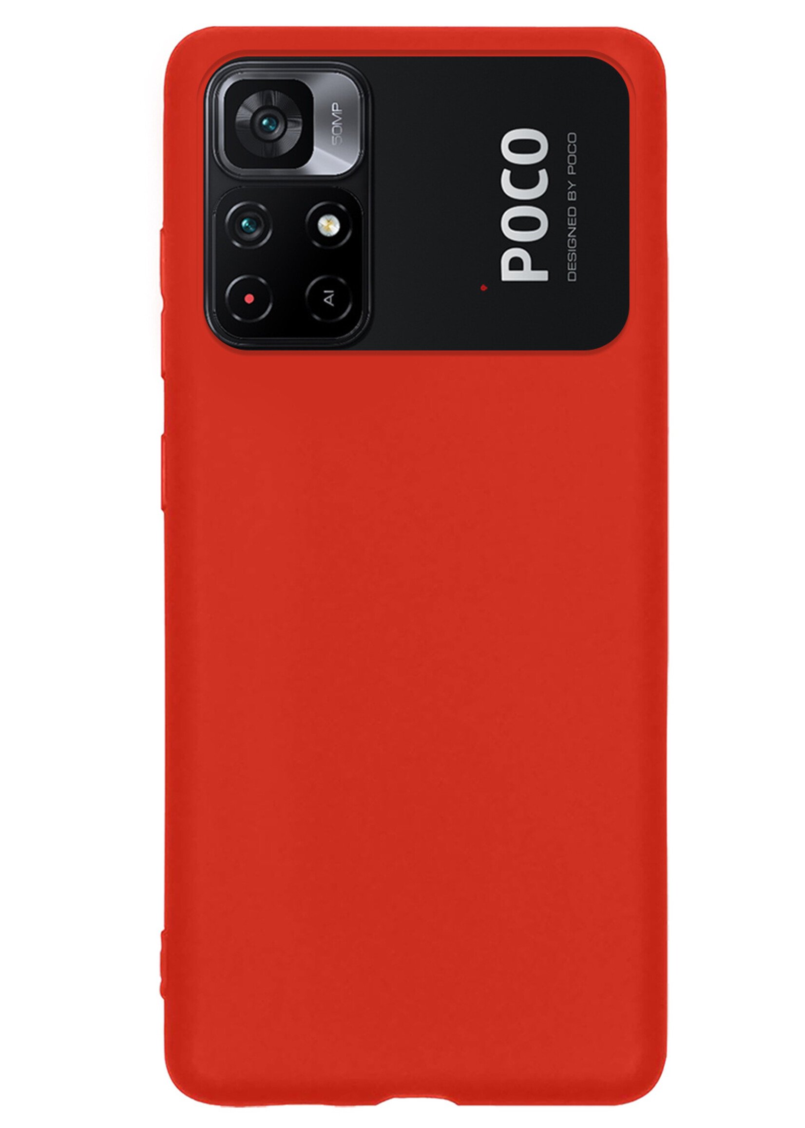 LUQ Hoesje Geschikt voor Xiaomi Poco M4 Pro 5G Hoesje Siliconen Case Met 2x Screenprotector - Hoes Geschikt voor Xiaomi Poco M4 Pro 5G Hoes Siliconen - Rood