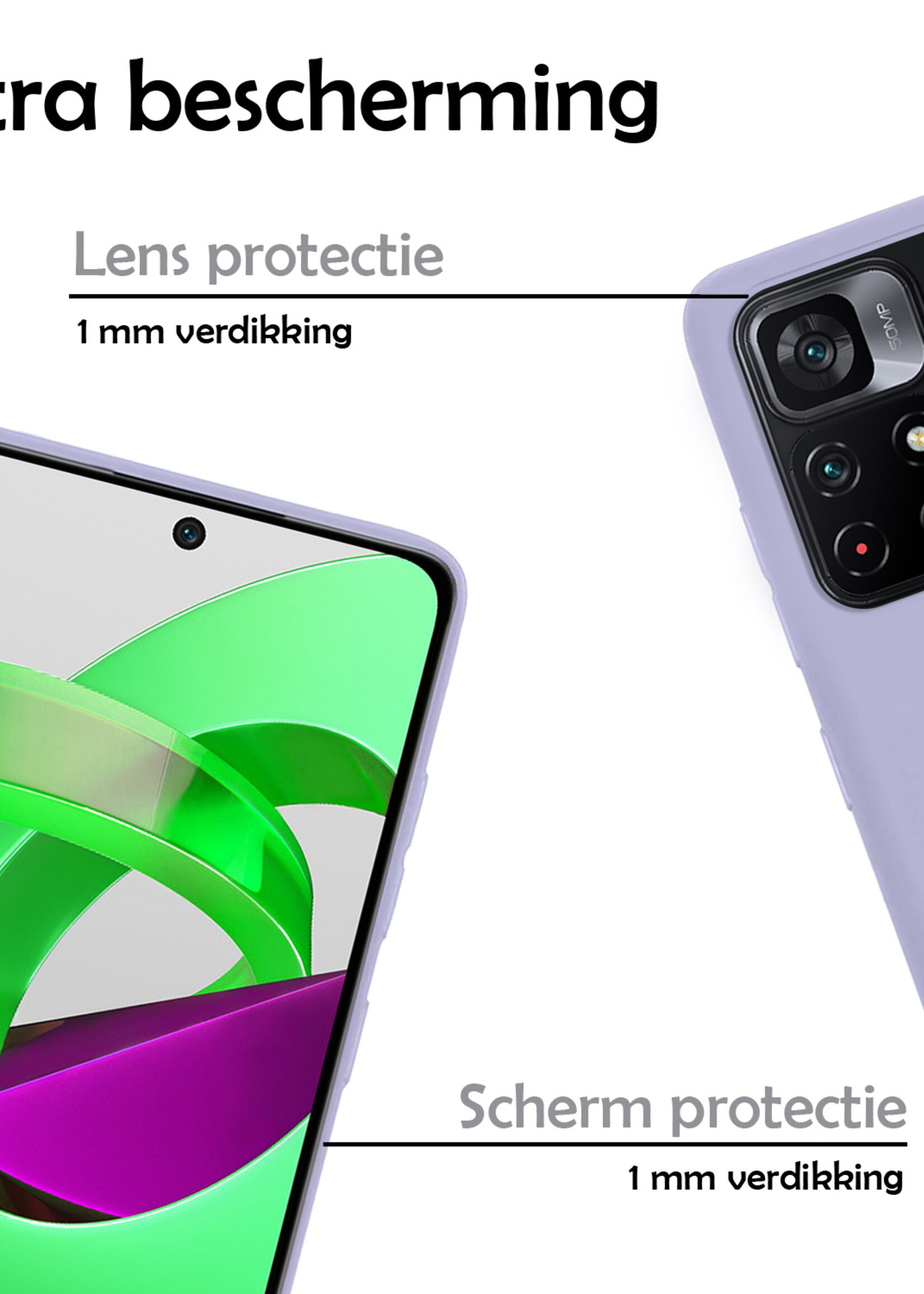 LUQ Hoesje Geschikt voor Xiaomi Poco M4 Pro 5G Hoesje Siliconen Case Met 2x Screenprotector - Hoes Geschikt voor Xiaomi Poco M4 Pro 5G Hoes Siliconen - Lila