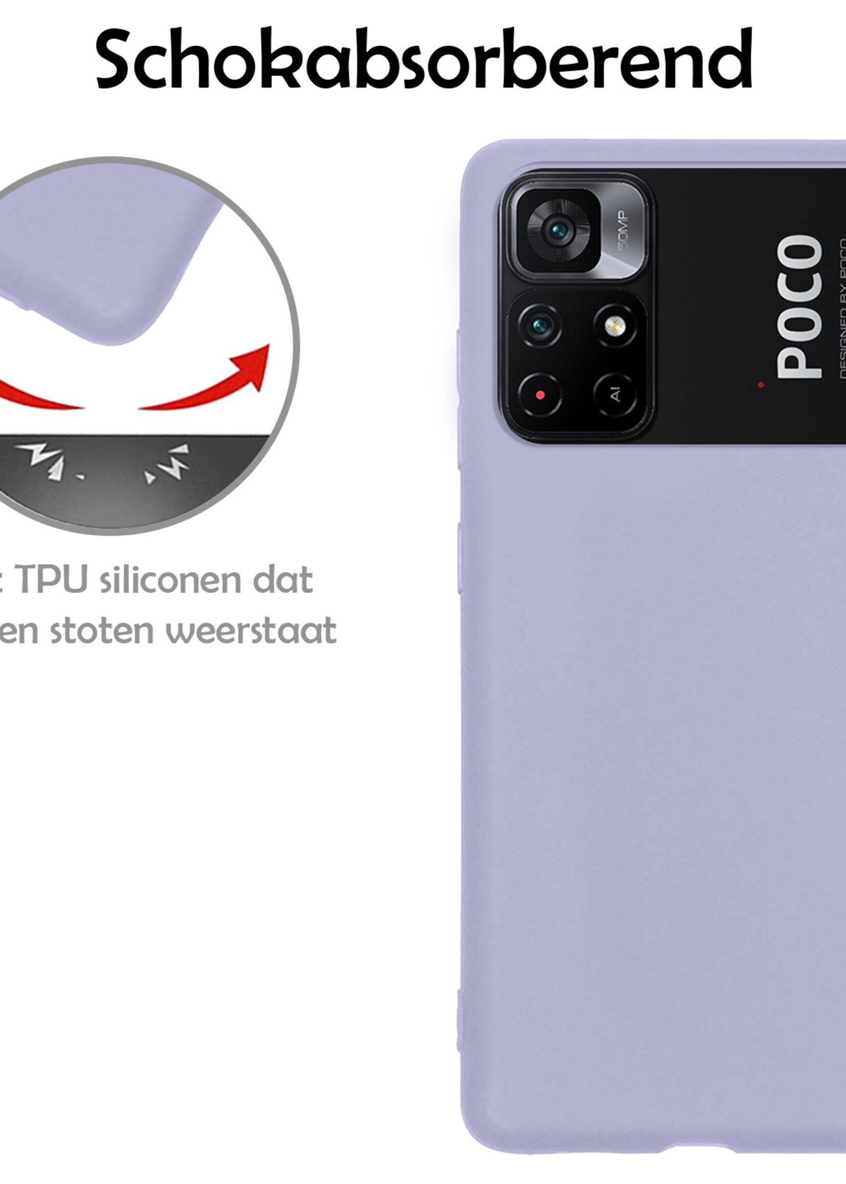 LUQ Hoesje Geschikt voor Xiaomi Poco M4 Pro 5G Hoesje Siliconen Case Met 2x Screenprotector - Hoes Geschikt voor Xiaomi Poco M4 Pro 5G Hoes Siliconen - Lila