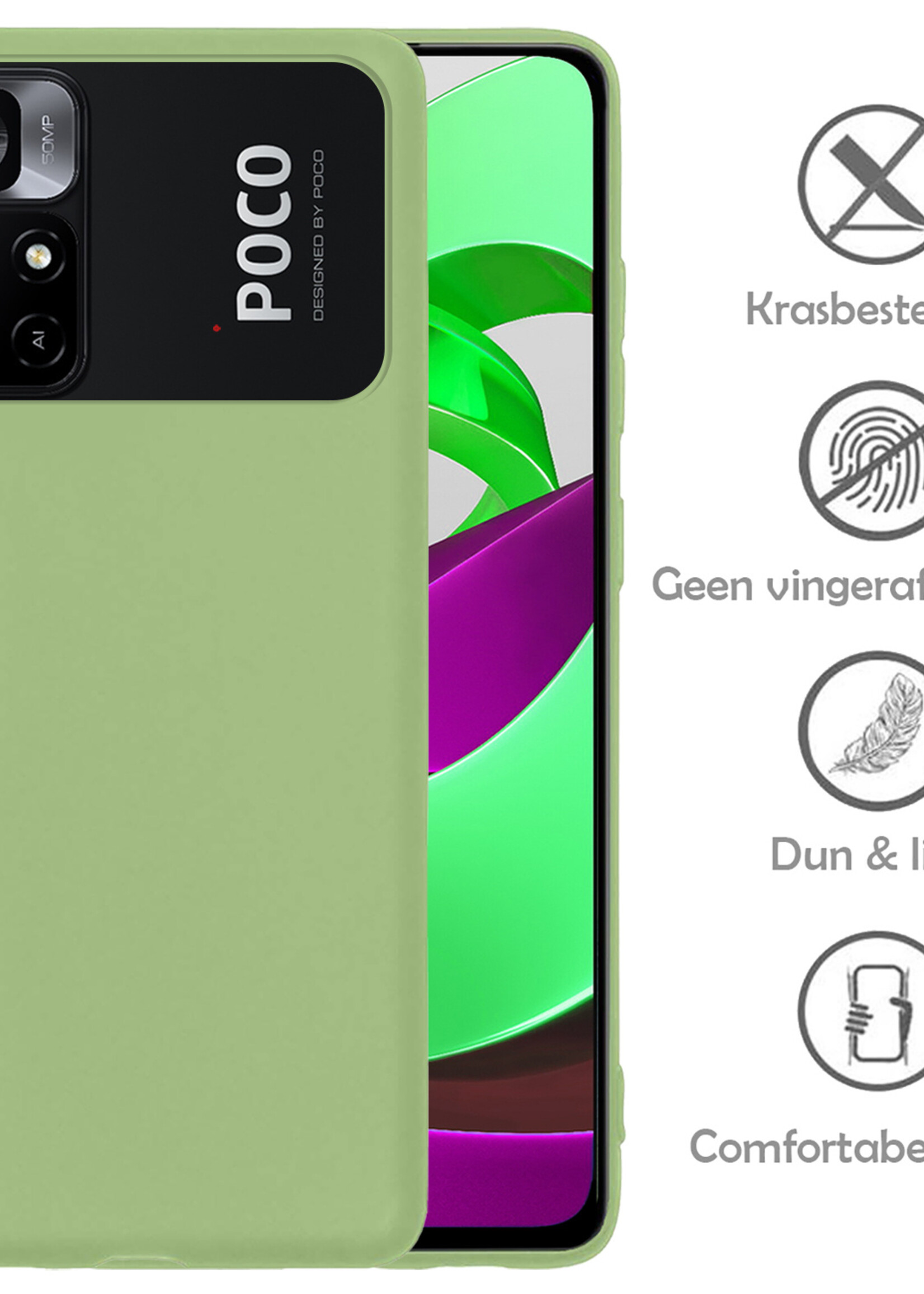 LUQ Hoesje Geschikt voor Xiaomi Poco M4 Pro 5G Hoesje Siliconen Case Met 2x Screenprotector - Hoes Geschikt voor Xiaomi Poco M4 Pro 5G Hoes Siliconen - Groen