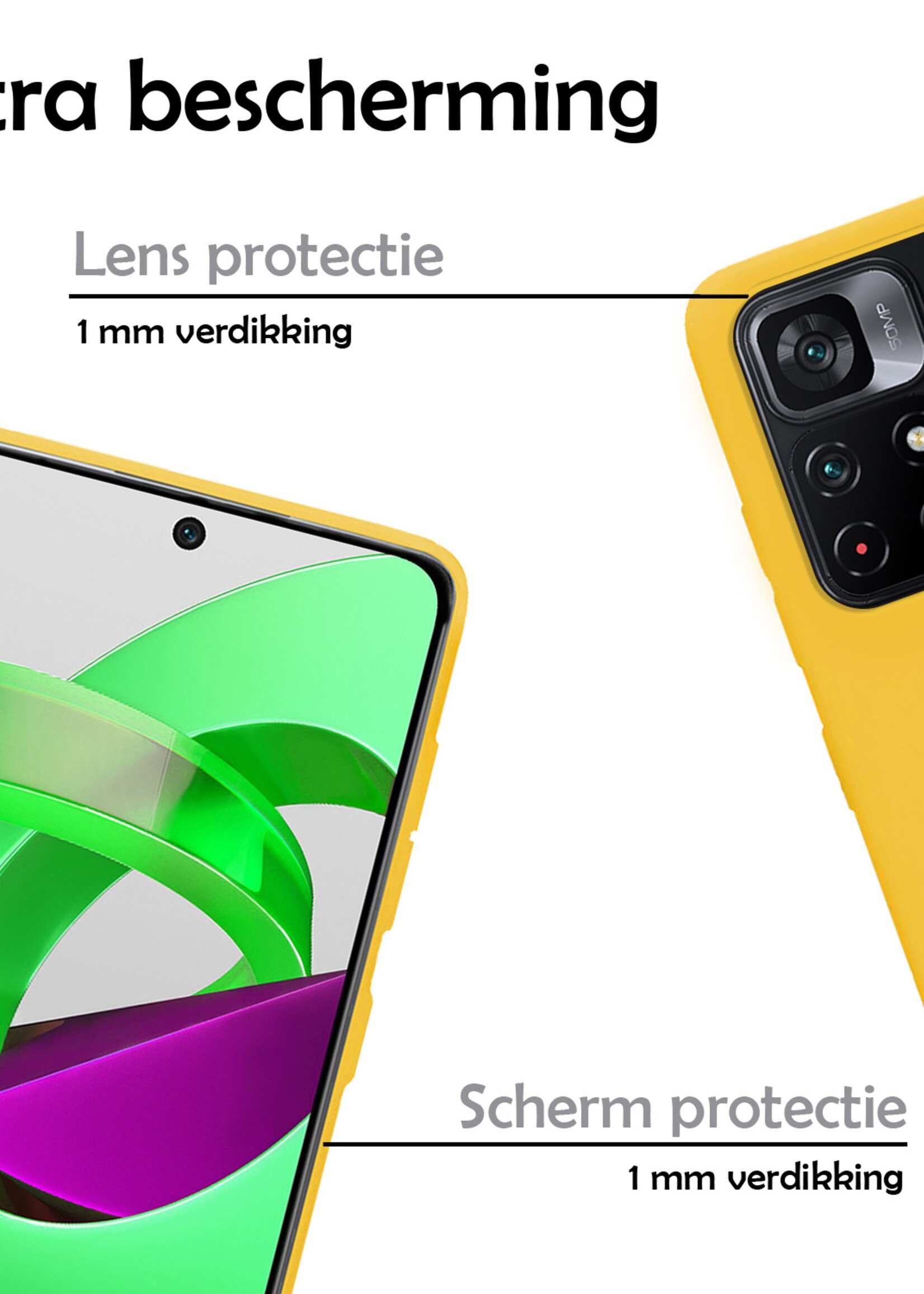 LUQ Hoesje Geschikt voor Xiaomi Poco M4 Pro 5G Hoesje Siliconen Case Met 2x Screenprotector - Hoes Geschikt voor Xiaomi Poco M4 Pro 5G Hoes Siliconen - Geel