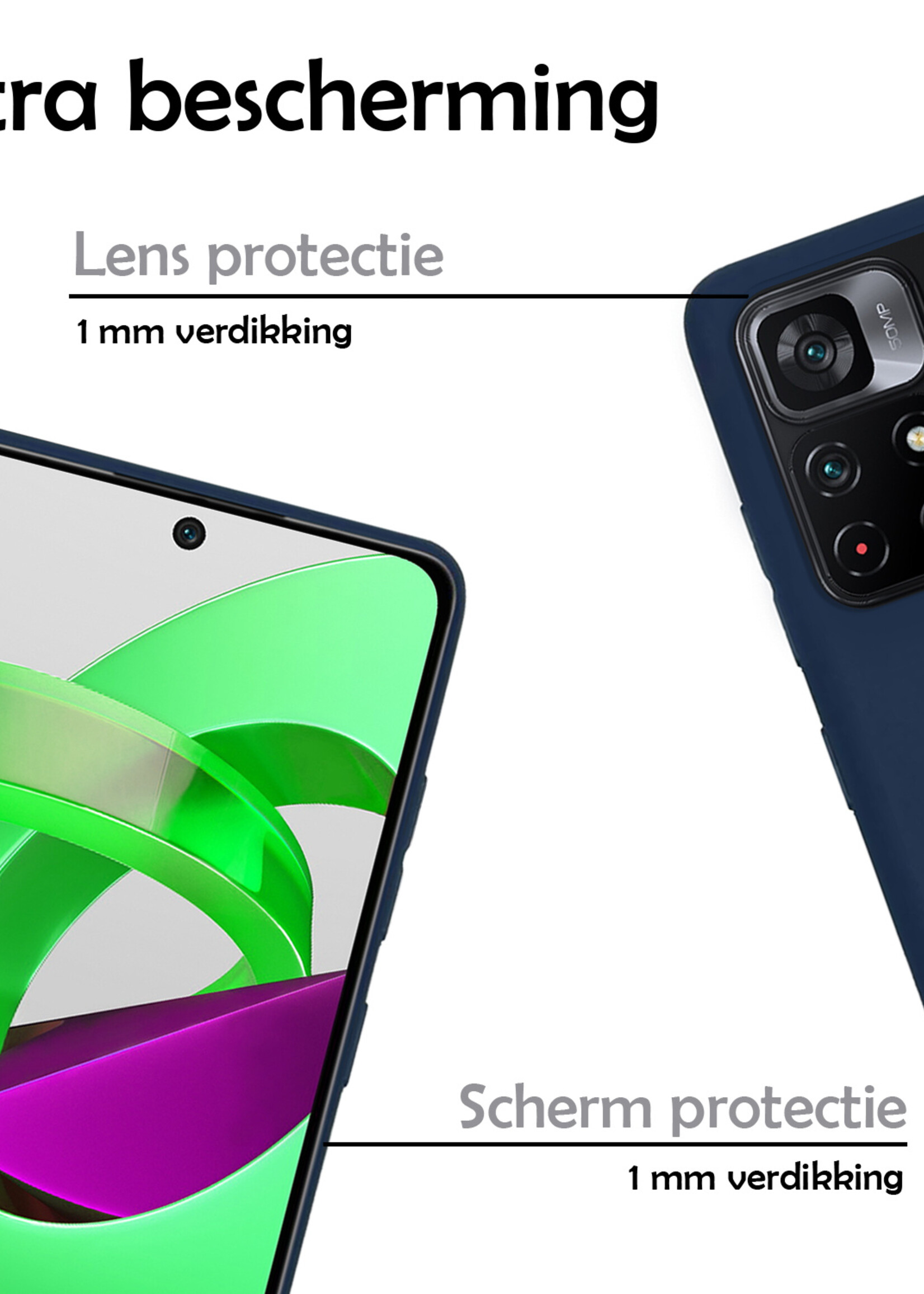 LUQ Hoesje Geschikt voor Xiaomi Poco M4 Pro 5G Hoesje Siliconen Case Met 2x Screenprotector - Hoes Geschikt voor Xiaomi Poco M4 Pro 5G Hoes Siliconen - Donkerblauw