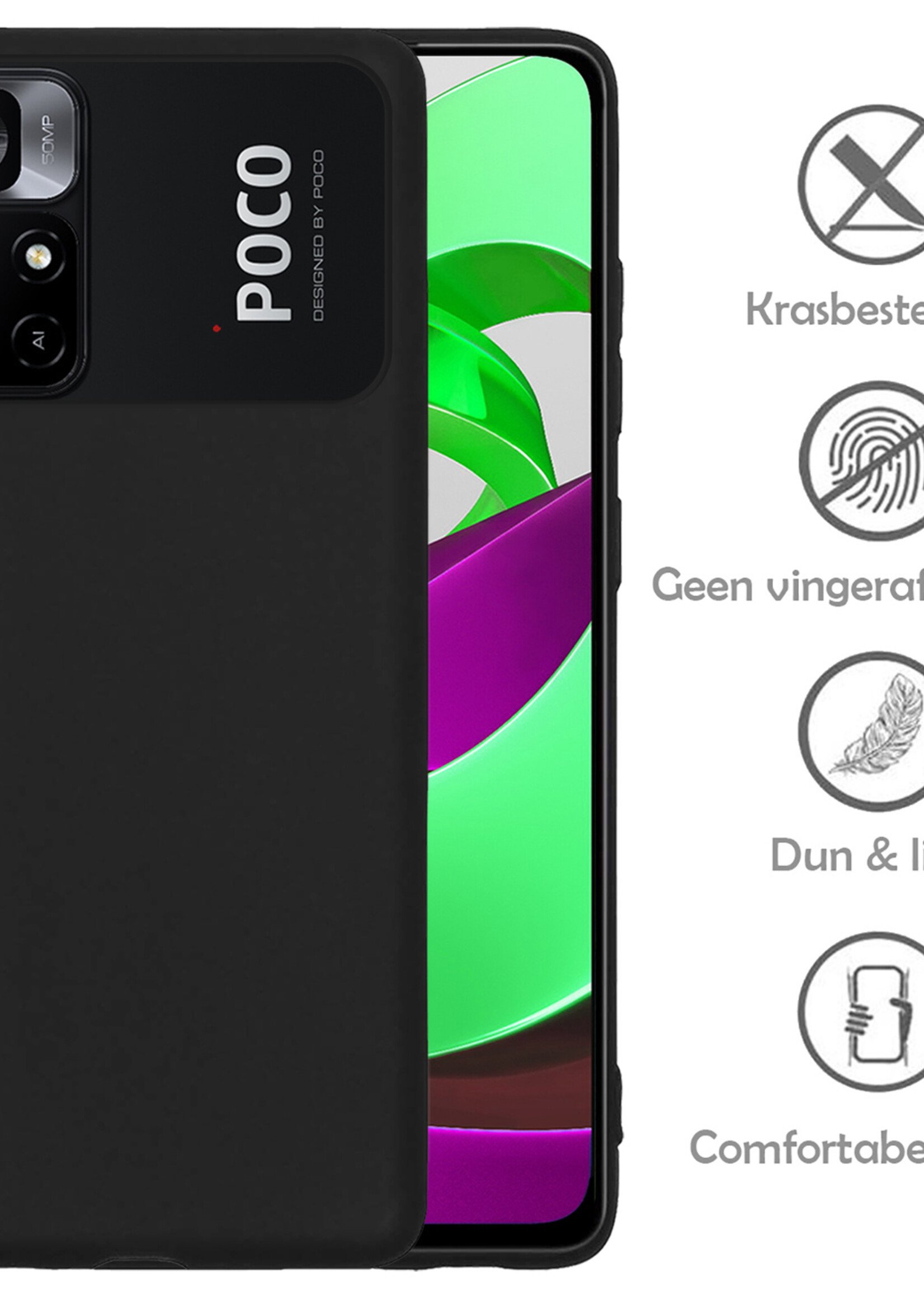 LUQ Hoesje Geschikt voor Xiaomi Poco M4 Pro 5G Hoesje Siliconen Case Met Screenprotector - Hoes Geschikt voor Xiaomi Poco M4 Pro 5G Hoes Siliconen - Zwart