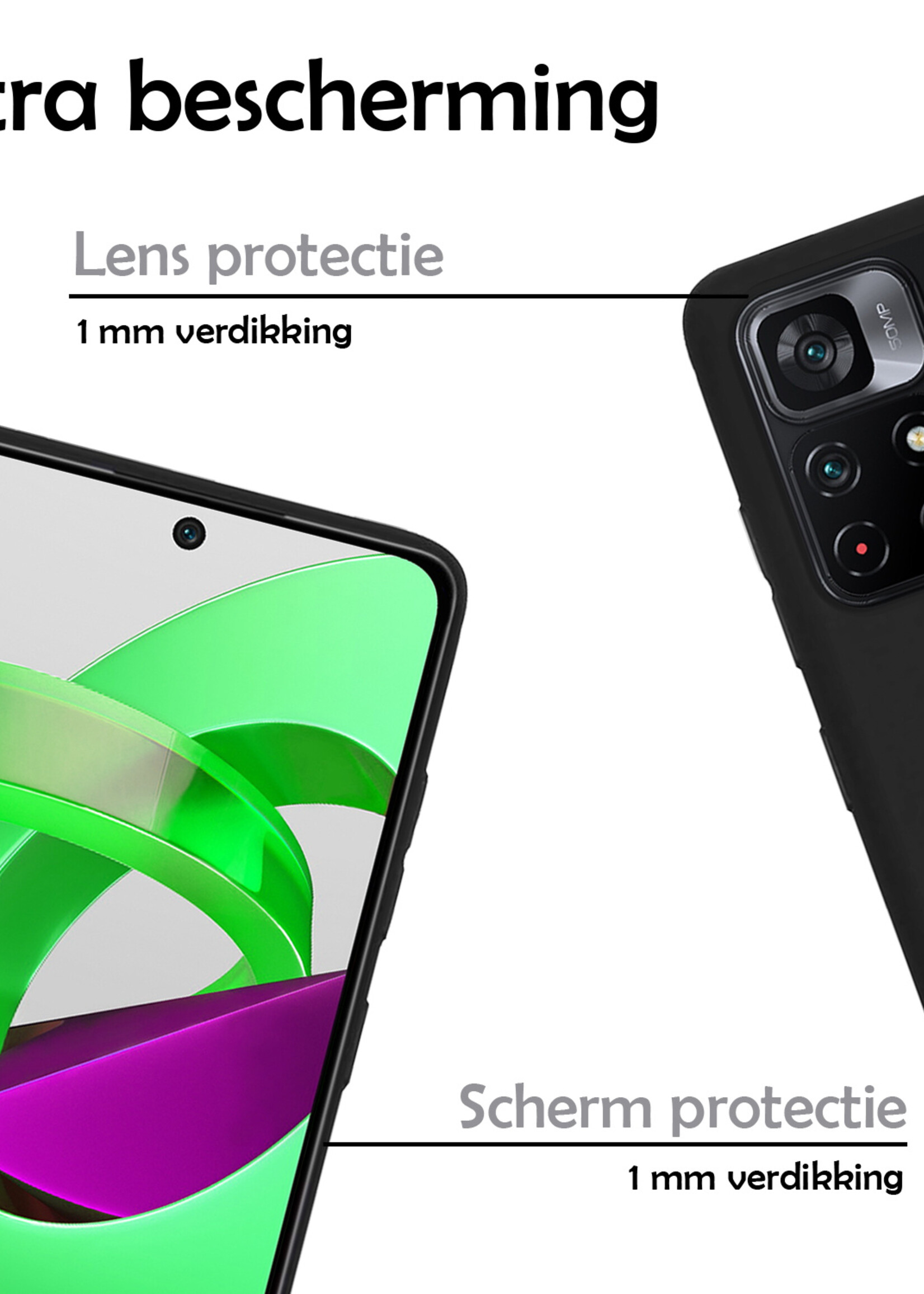 LUQ Hoesje Geschikt voor Xiaomi Poco M4 Pro 5G Hoesje Siliconen Case Met Screenprotector - Hoes Geschikt voor Xiaomi Poco M4 Pro 5G Hoes Siliconen - Zwart