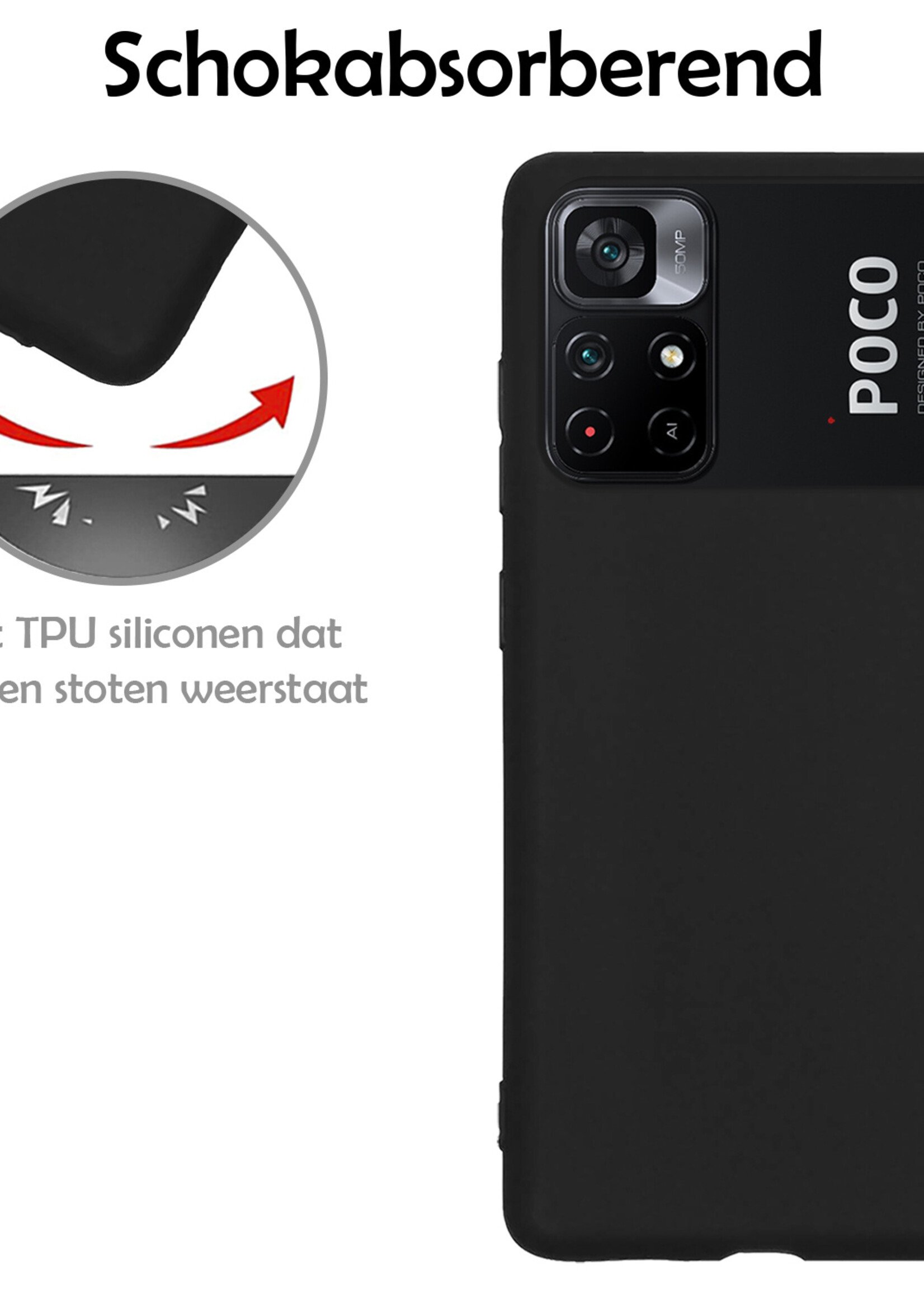 LUQ Hoesje Geschikt voor Xiaomi Poco M4 Pro 5G Hoesje Siliconen Case Met Screenprotector - Hoes Geschikt voor Xiaomi Poco M4 Pro 5G Hoes Siliconen - Zwart