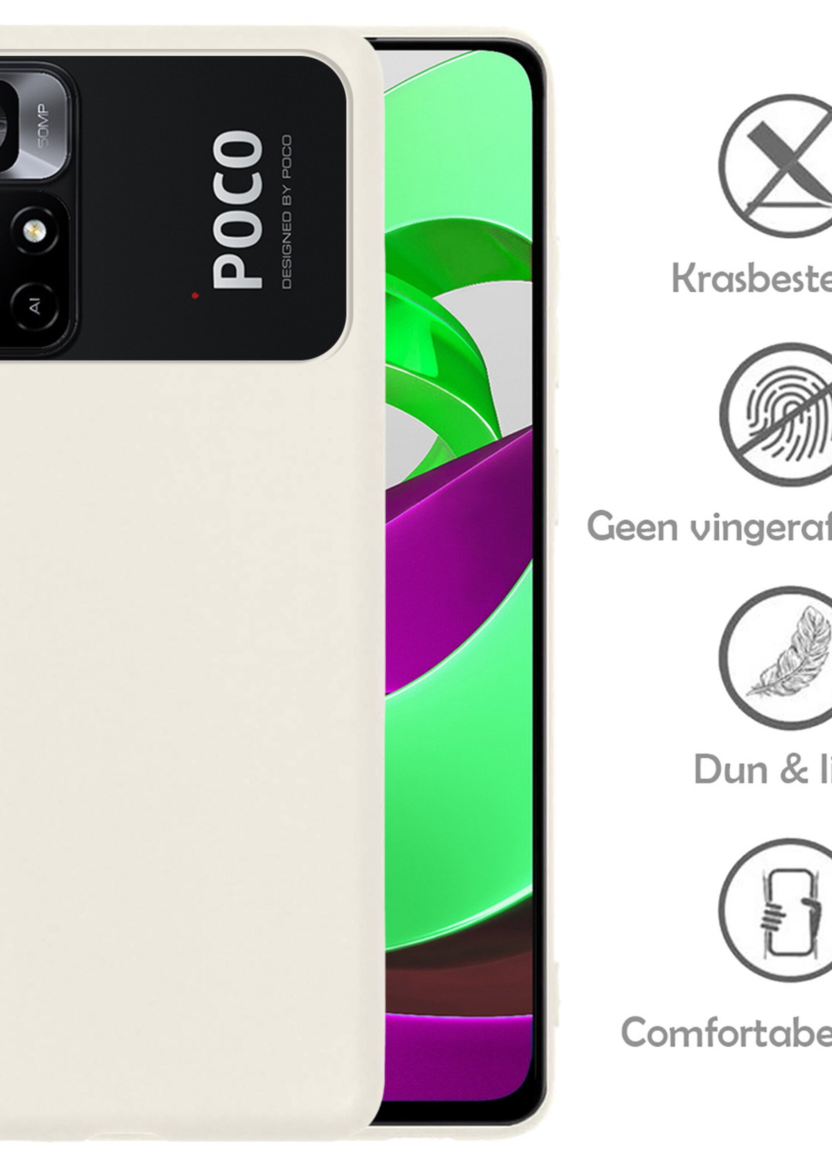 LUQ Hoesje Geschikt voor Xiaomi Poco M4 Pro 5G Hoesje Siliconen Case Met Screenprotector - Hoes Geschikt voor Xiaomi Poco M4 Pro 5G Hoes Siliconen - Wit