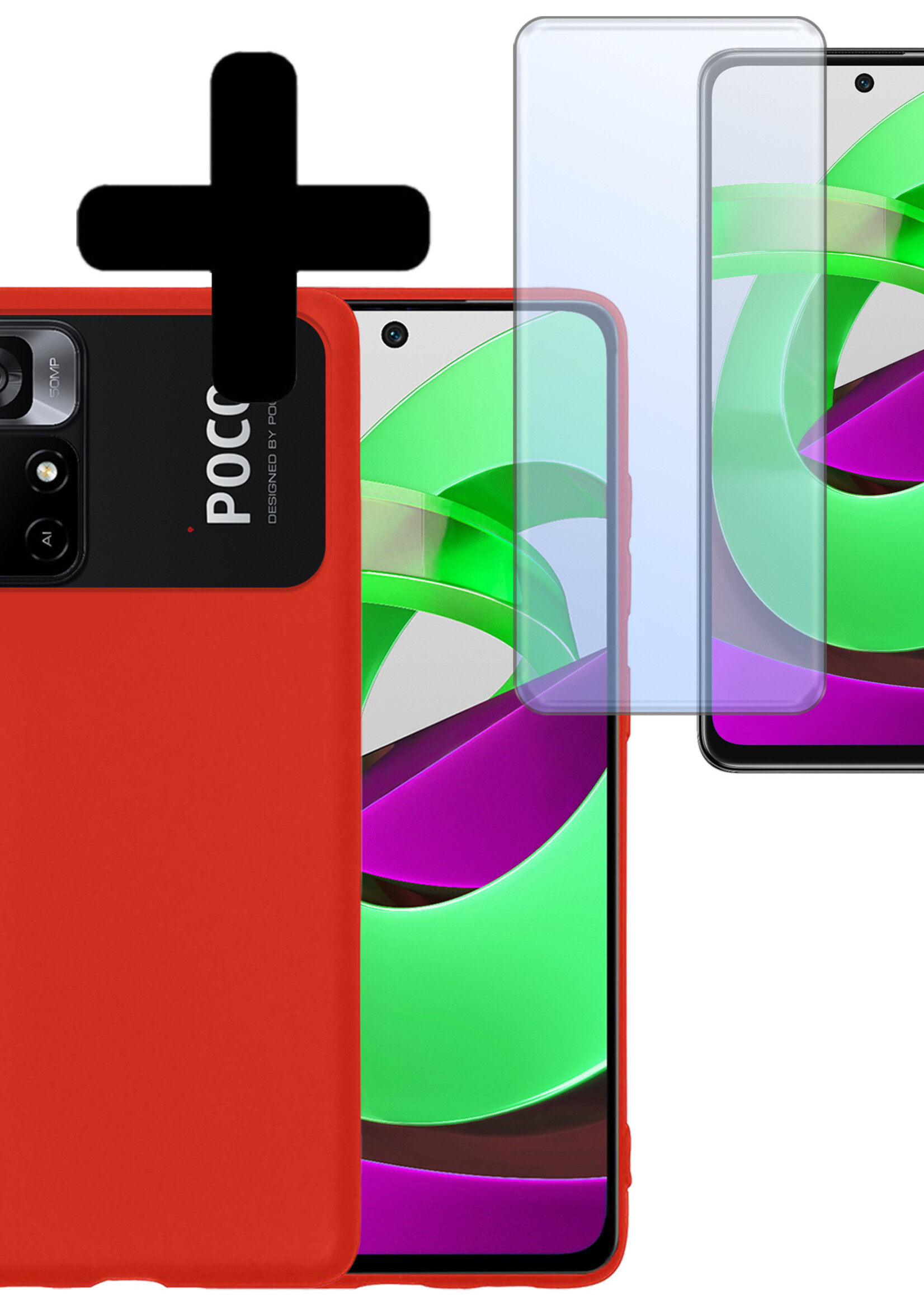 LUQ Hoesje Geschikt voor Xiaomi Poco M4 Pro 5G Hoesje Siliconen Case Met Screenprotector - Hoes Geschikt voor Xiaomi Poco M4 Pro 5G Hoes Siliconen - Rood