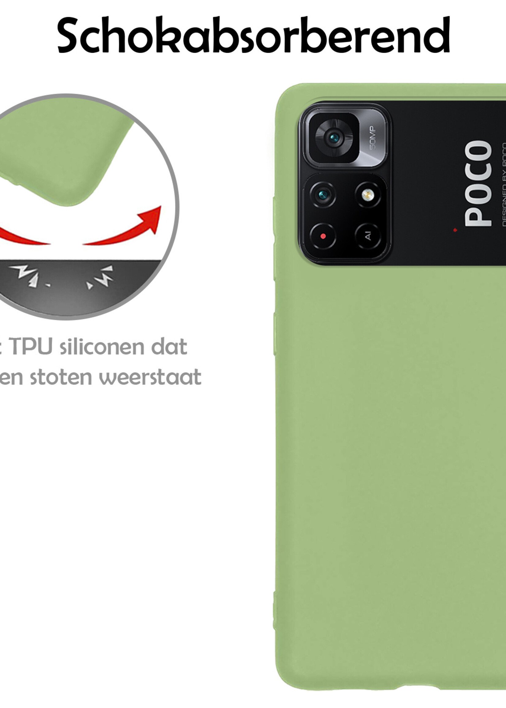 LUQ Hoesje Geschikt voor Xiaomi Poco M4 Pro 5G Hoesje Siliconen Case Met Screenprotector - Hoes Geschikt voor Xiaomi Poco M4 Pro 5G Hoes Siliconen - Groen