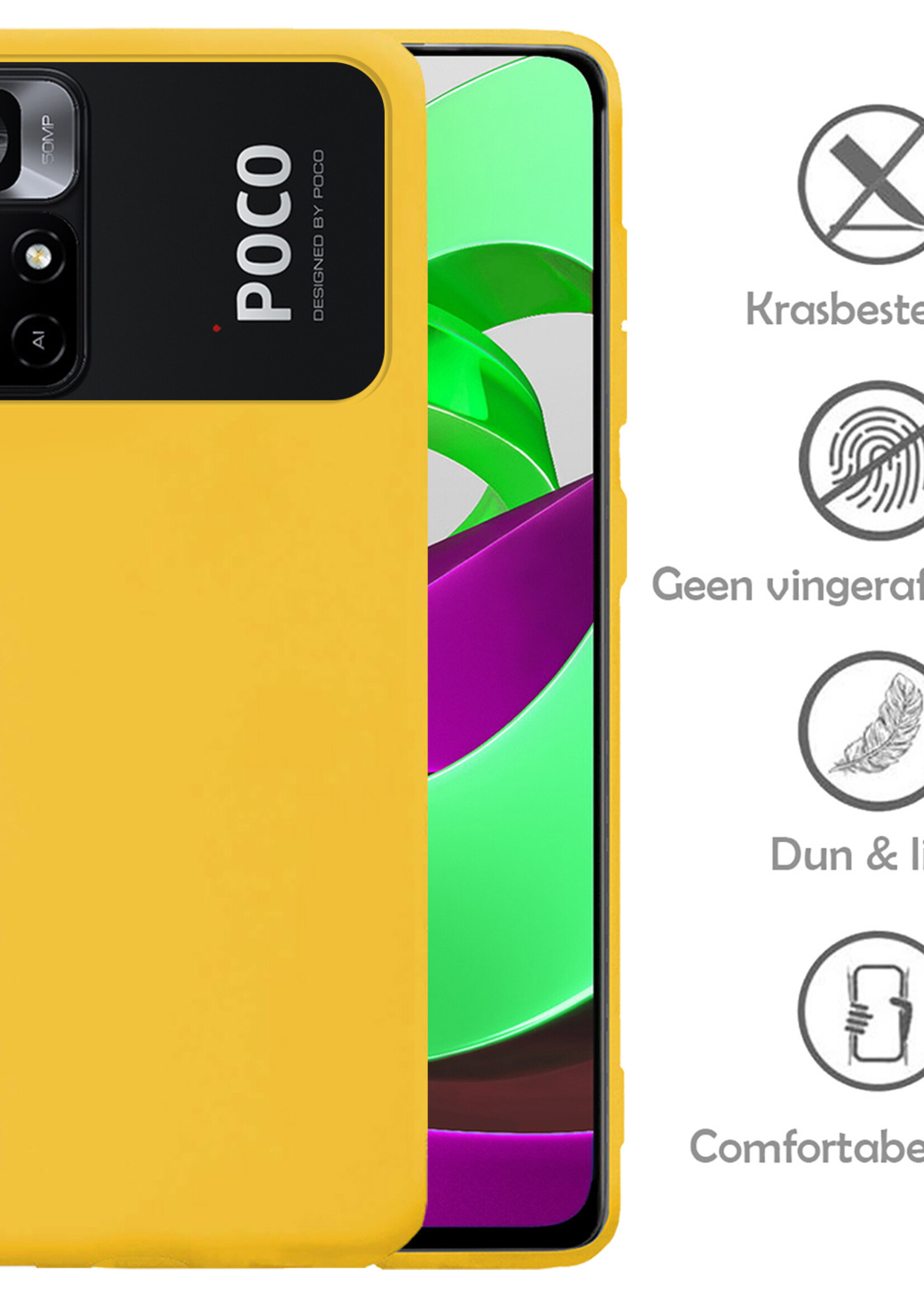 LUQ Hoesje Geschikt voor Xiaomi Poco M4 Pro 5G Hoesje Siliconen Case Met Screenprotector - Hoes Geschikt voor Xiaomi Poco M4 Pro 5G Hoes Siliconen - Geel