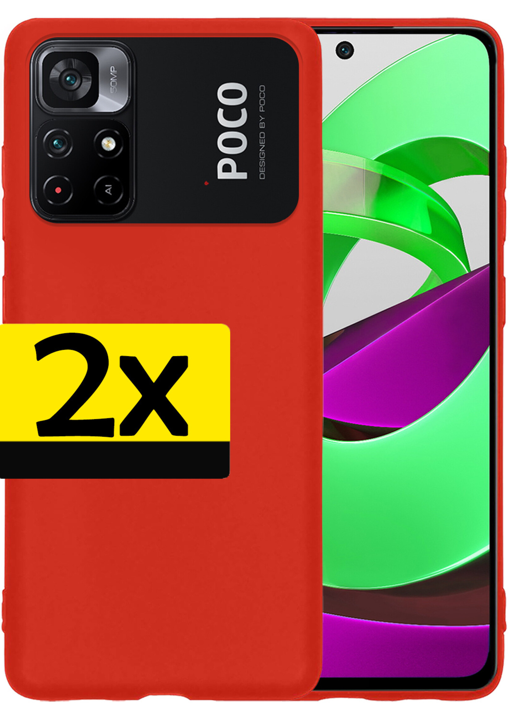 LUQ Hoesje Geschikt voor Xiaomi Poco M4 Pro 5G Hoesje Siliconen Case - Hoes Geschikt voor Xiaomi Poco M4 Pro 5G Hoes Siliconen - Rood - 2 Stuks