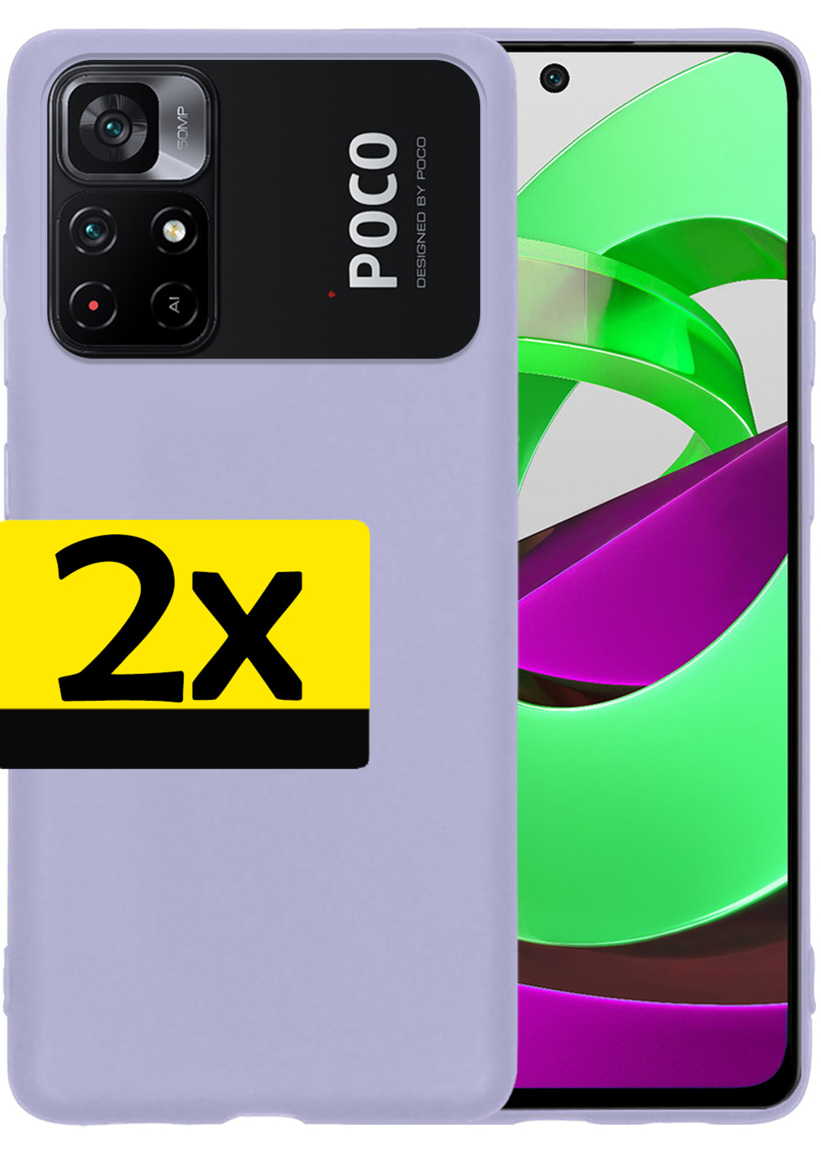 LUQ Hoesje Geschikt voor Xiaomi Poco M4 Pro 5G Hoesje Siliconen Case - Hoes Geschikt voor Xiaomi Poco M4 Pro 5G Hoes Siliconen - Lila - 2 Stuks