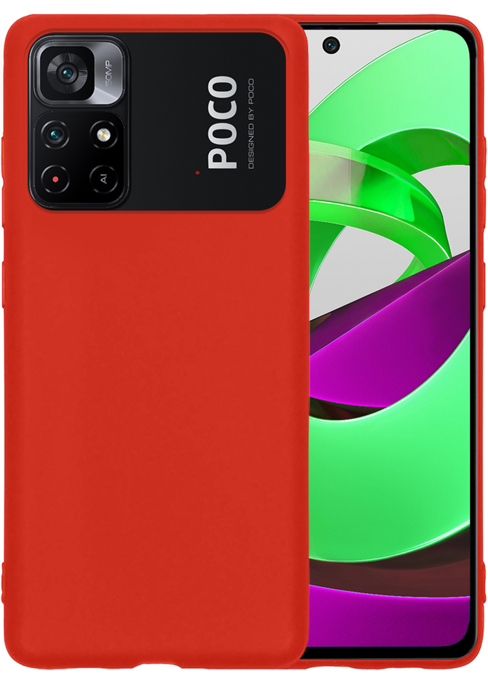 LUQ Hoesje Geschikt voor Xiaomi Poco M4 Pro 5G Hoesje Siliconen Case - Hoes Geschikt voor Xiaomi Poco M4 Pro 5G Hoes Siliconen - Rood