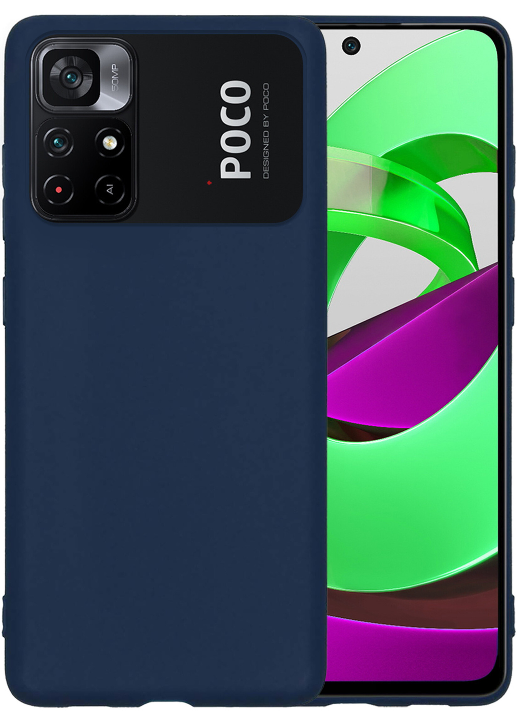 LUQ Hoesje Geschikt voor Xiaomi Poco M4 Pro 5G Hoesje Siliconen Case - Hoes Geschikt voor Xiaomi Poco M4 Pro 5G Hoes Siliconen - Donkerblauw