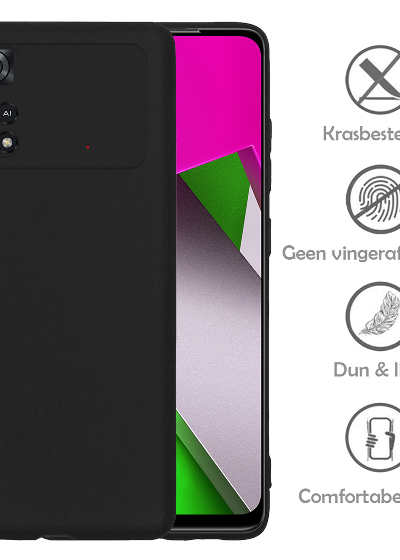 LUQ Hoesje Geschikt voor Poco M4 Pro 4G Hoesje Siliconen Case Met 2x Screenprotector - Hoes Geschikt voor Xiaomi Poco M4 Pro 4G Hoes Siliconen - Zwart