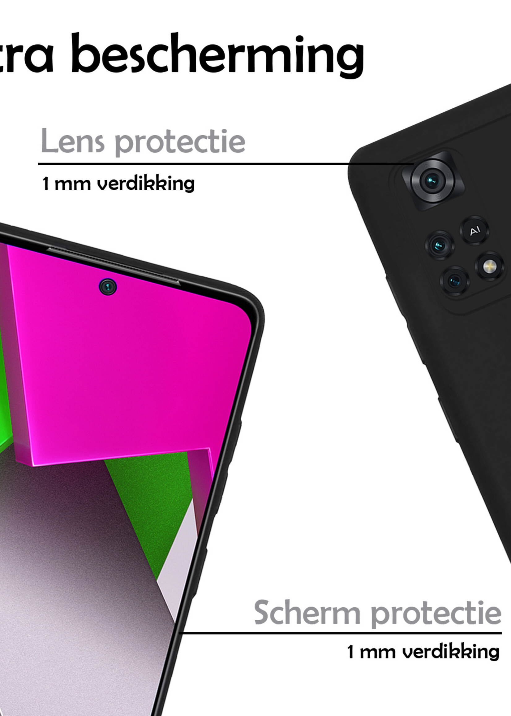 LUQ Hoesje Geschikt voor Poco M4 Pro 4G Hoesje Siliconen Case Met 2x Screenprotector - Hoes Geschikt voor Xiaomi Poco M4 Pro 4G Hoes Siliconen - Zwart