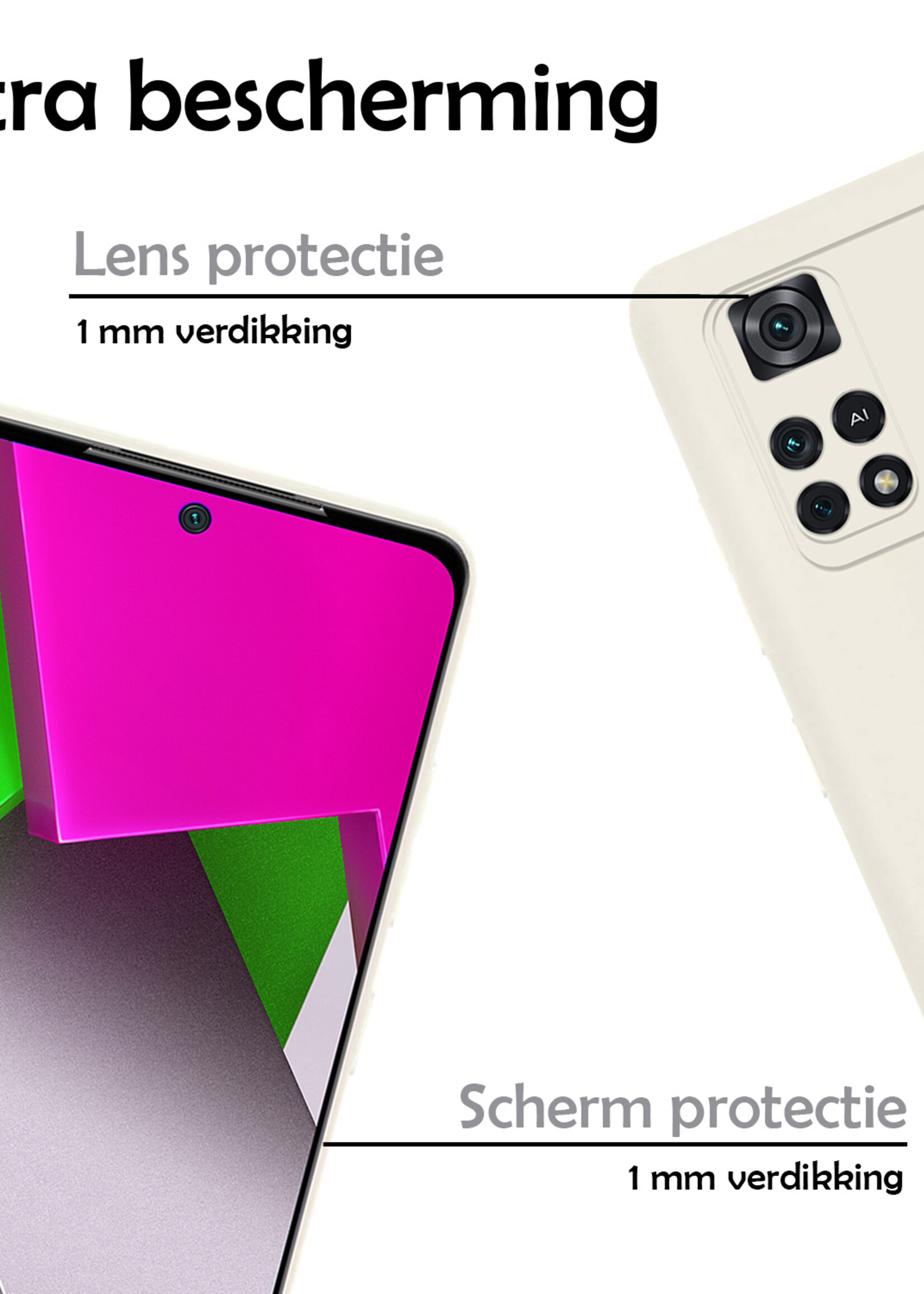 LUQ Hoesje Geschikt voor Poco M4 Pro 4G Hoesje Siliconen Case Met 2x Screenprotector - Hoes Geschikt voor Xiaomi Poco M4 Pro 4G Hoes Siliconen - Wit